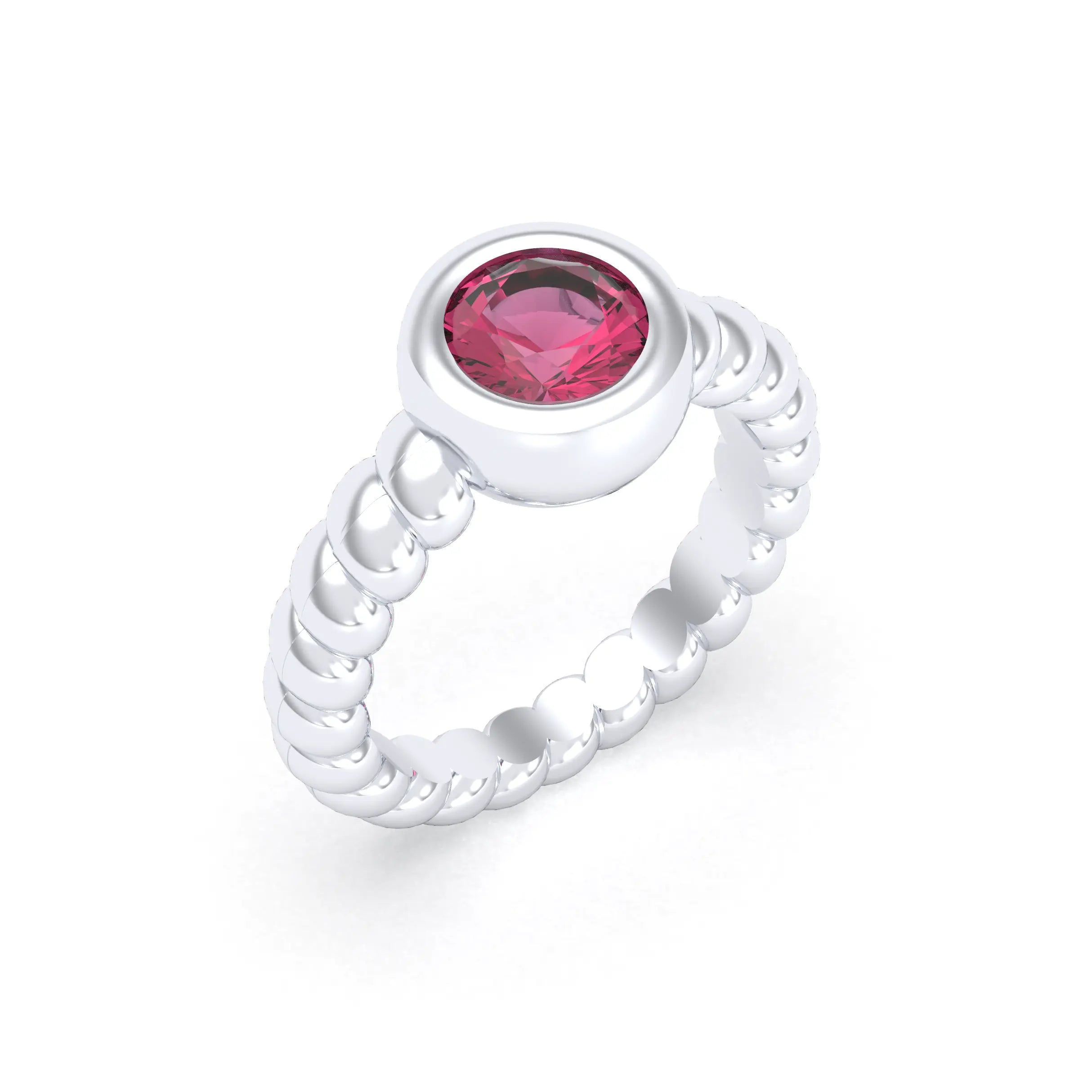 Bague “Indiscrète” 7mm en Argent 950 – Pierre Fine & Torsades Grenat Rhodolite