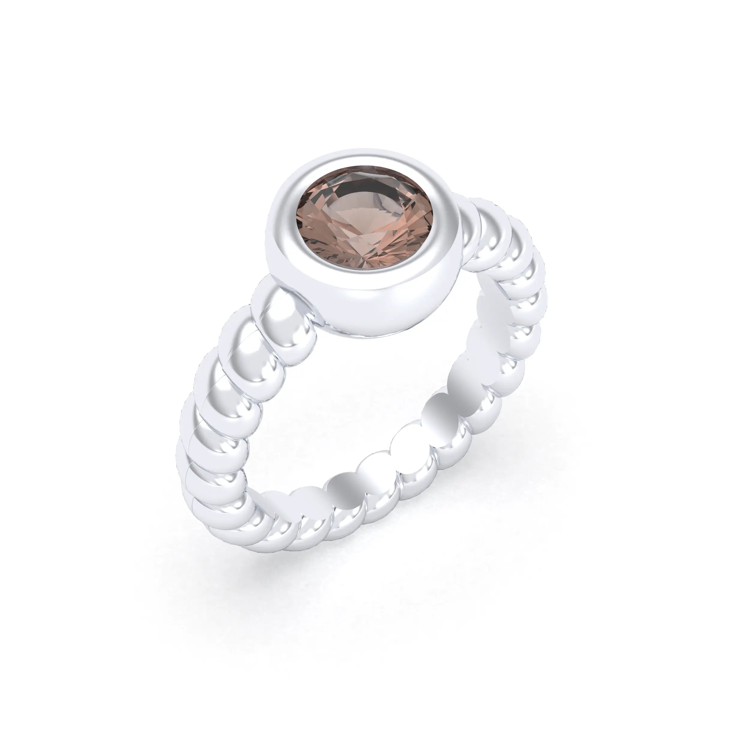 Bague “Indiscrète” 7mm en Argent 950 – Pierre Fine & Torsades Quartz fumé