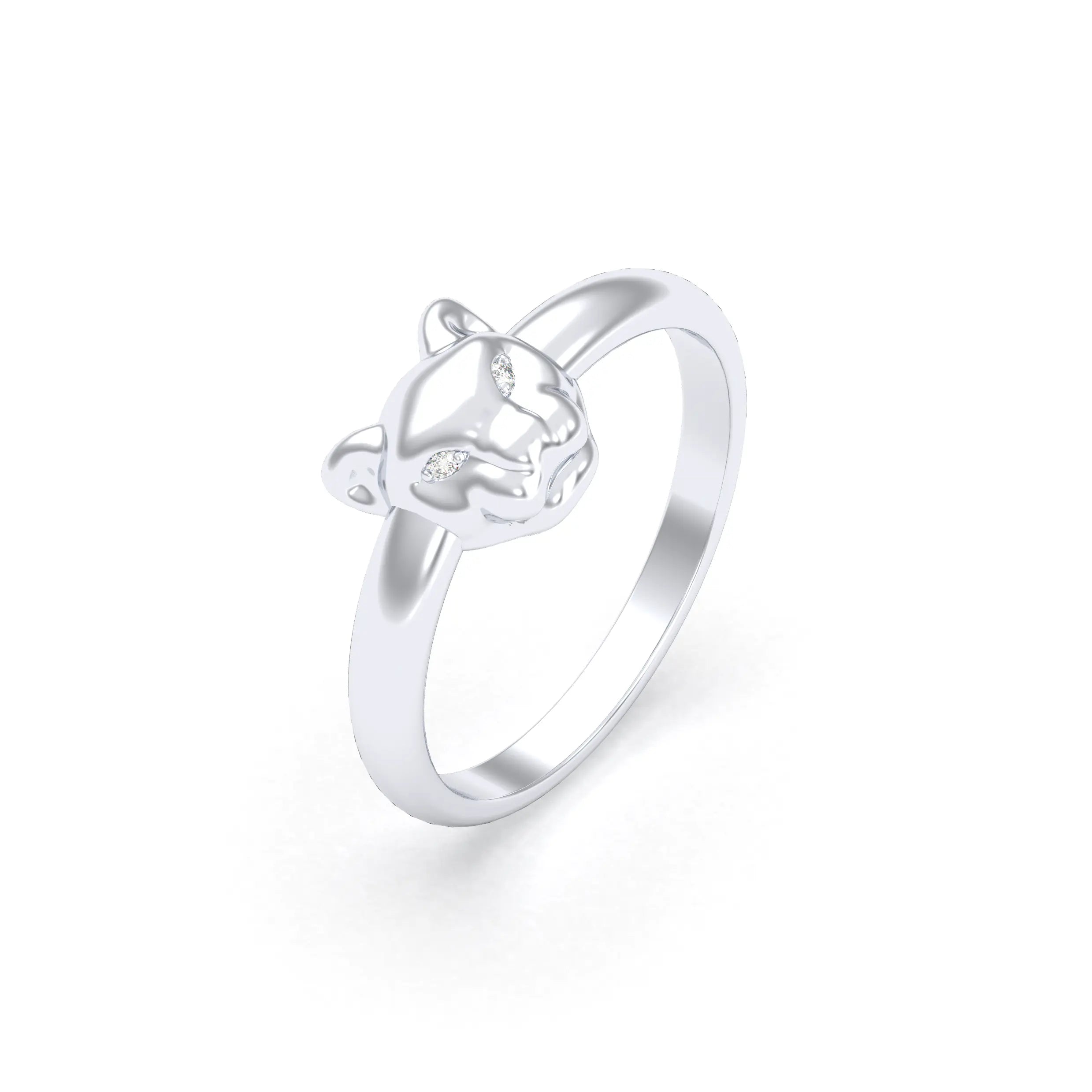 Bague Petite Féline Or Blanc 18 Carats & Pierres Précieuses Diamant