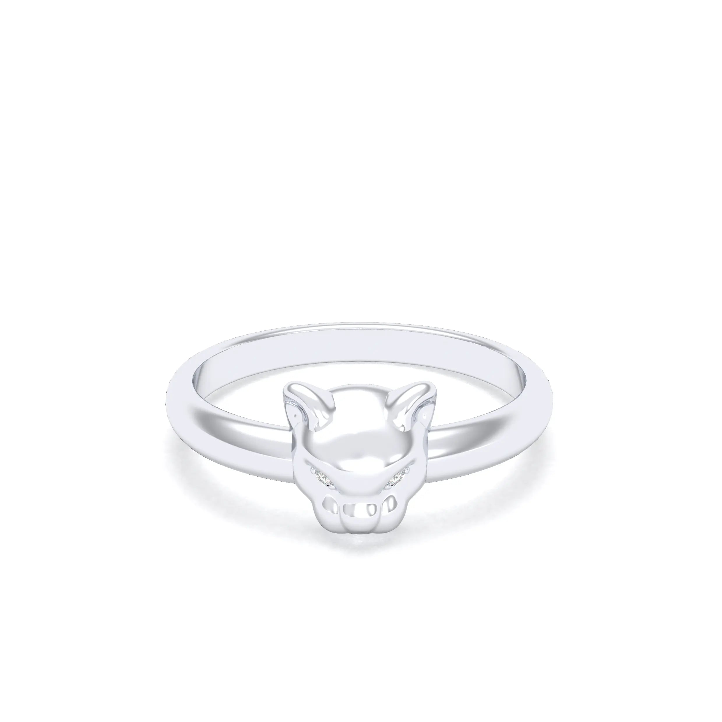 Bague Petite Féline Or Blanc 18 Carats & Pierres Précieuses