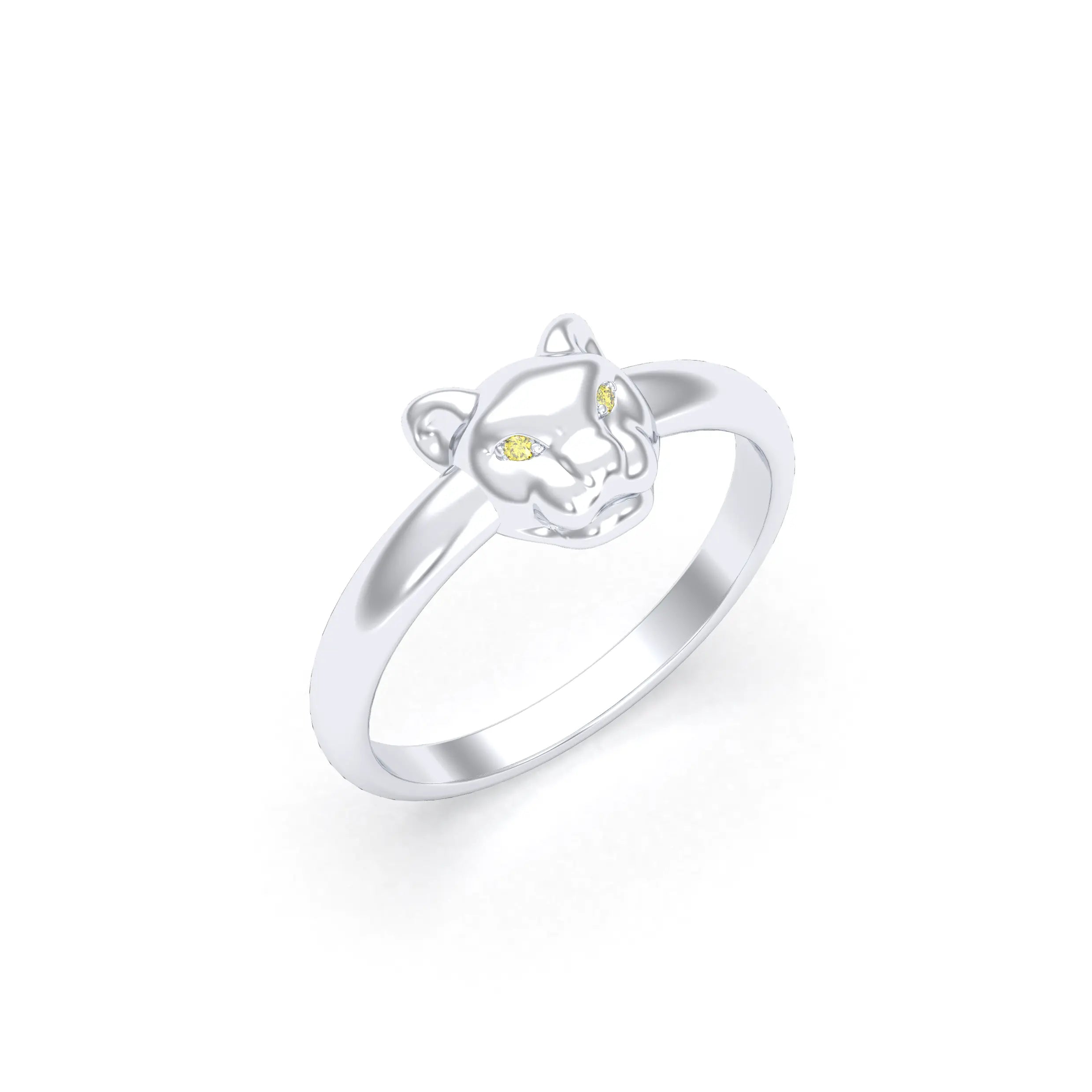 Bague Petite Féline Or Blanc 18 Carats & Pierres Précieuses