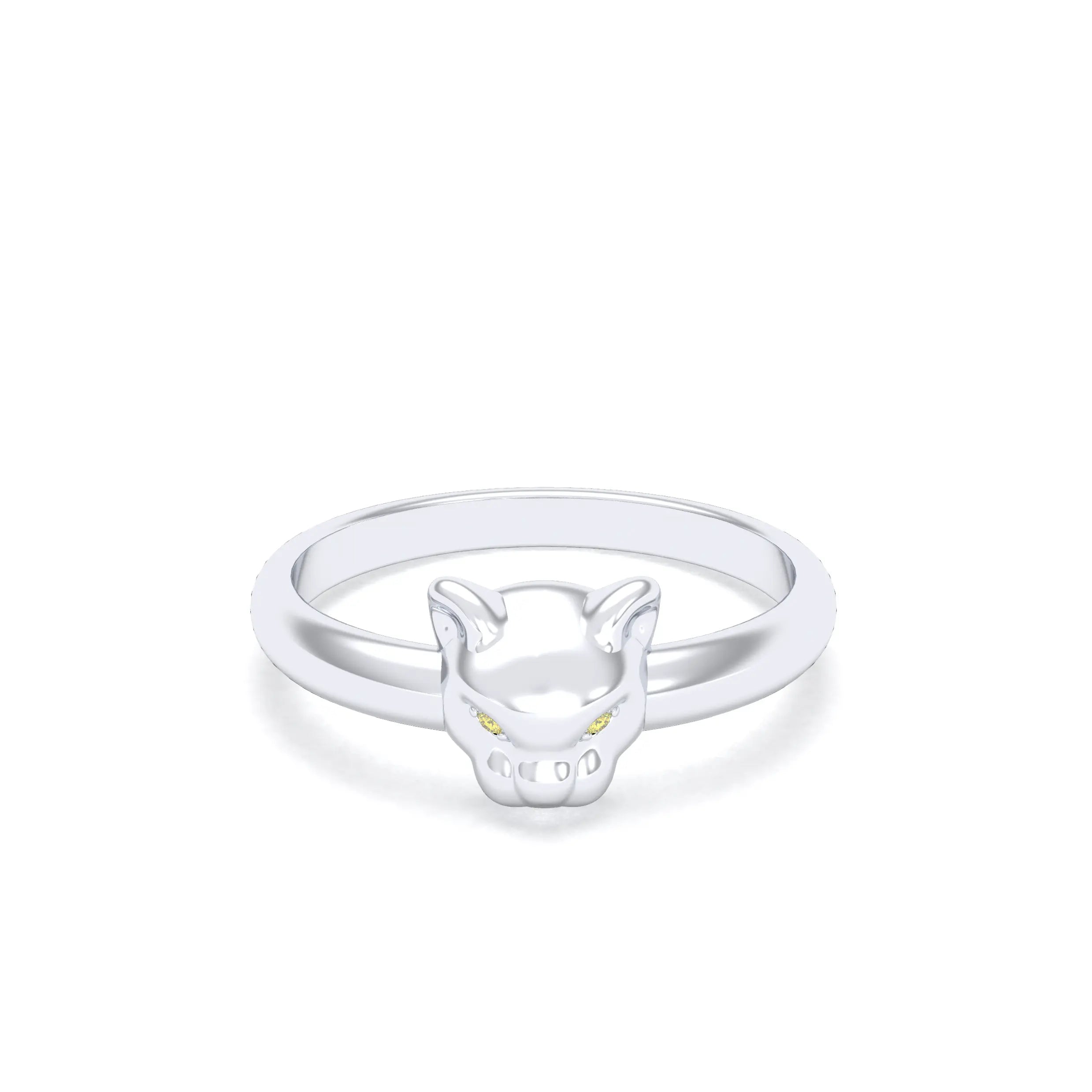 Bague Petite Féline Or Blanc 18 Carats & Pierres Précieuses