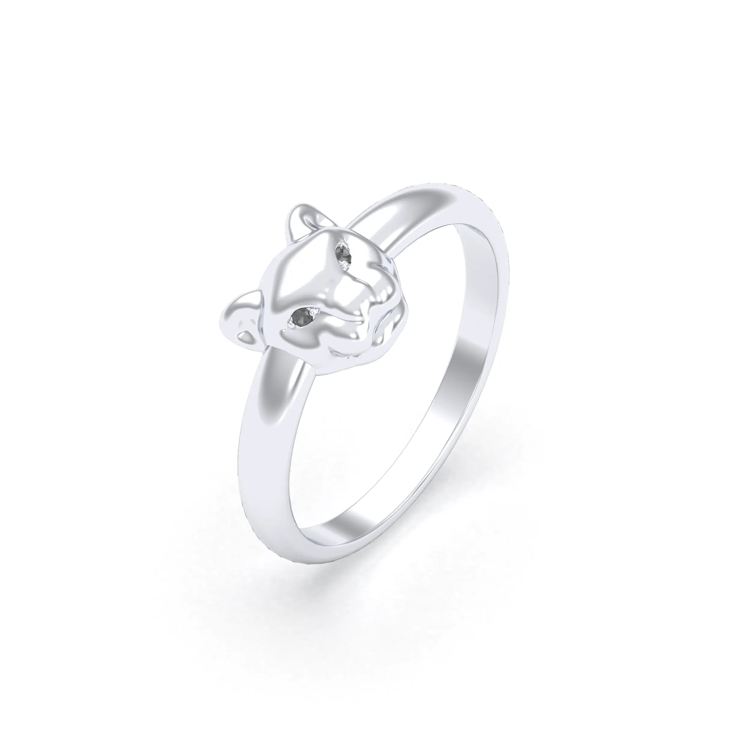 Bague Petite Féline Or Blanc 18 Carats & Pierres Précieuses Diamant noir