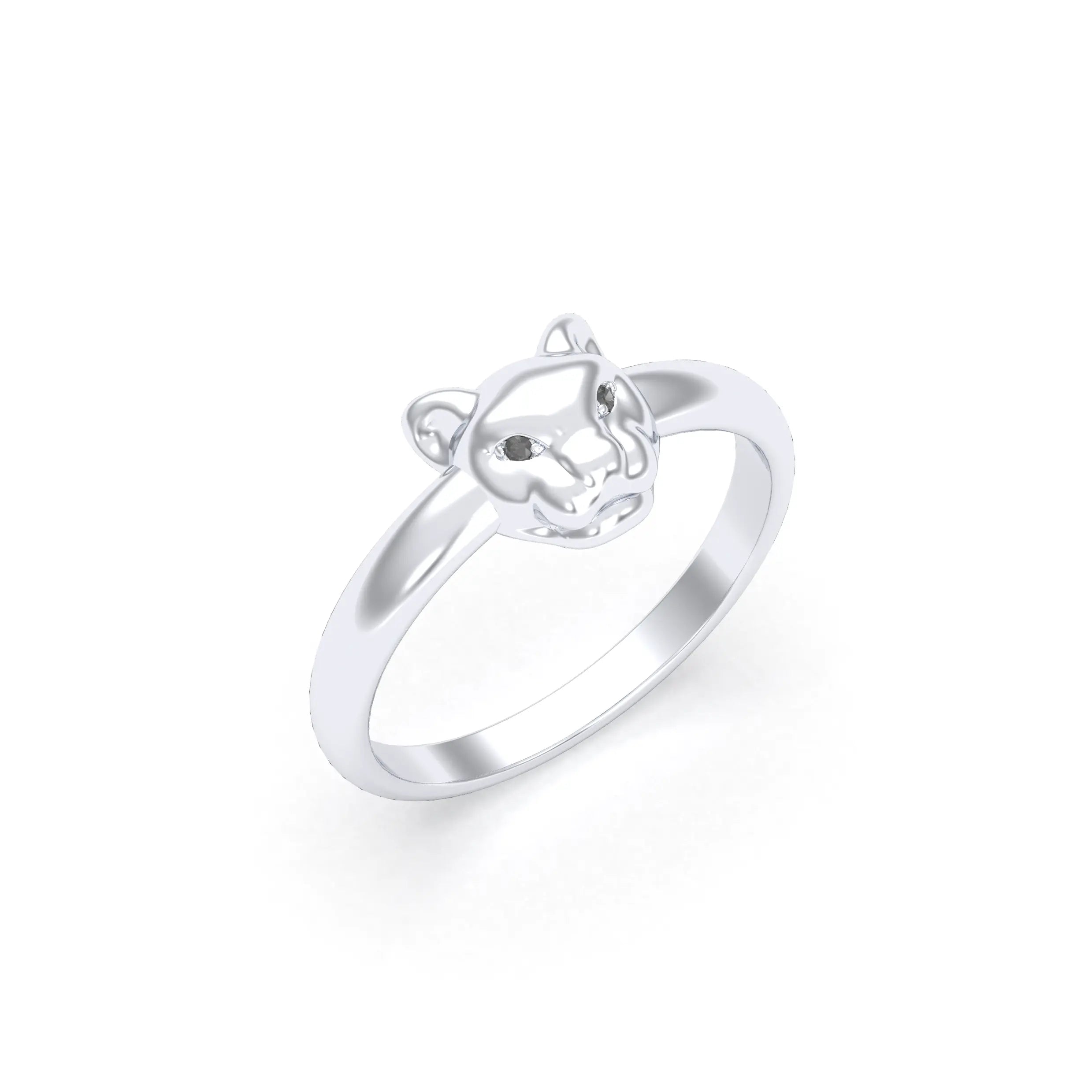 Bague Petite Féline Or Blanc 18 Carats & Pierres Précieuses