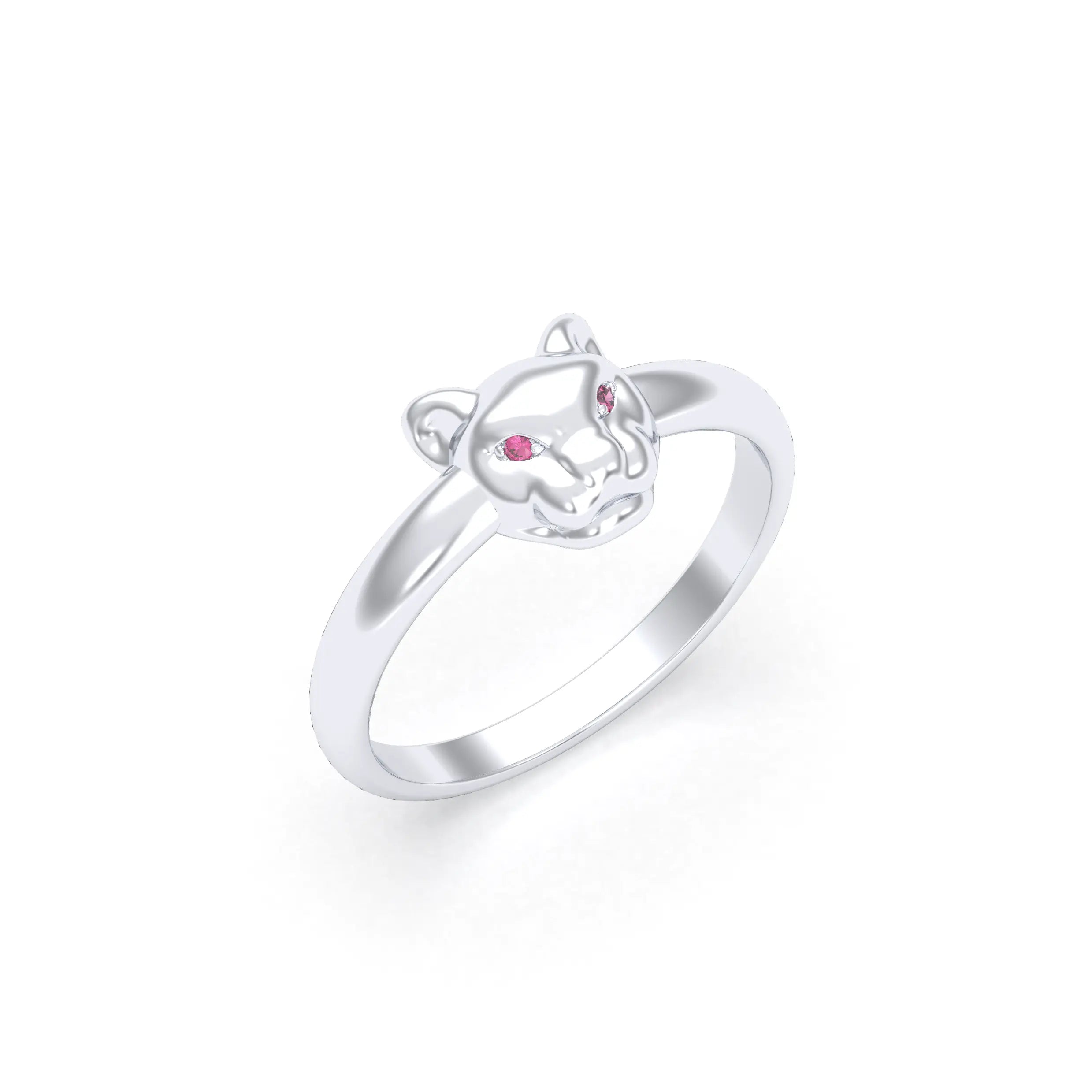 Bague Petite Féline Or Blanc 18 Carats & Pierres Précieuses