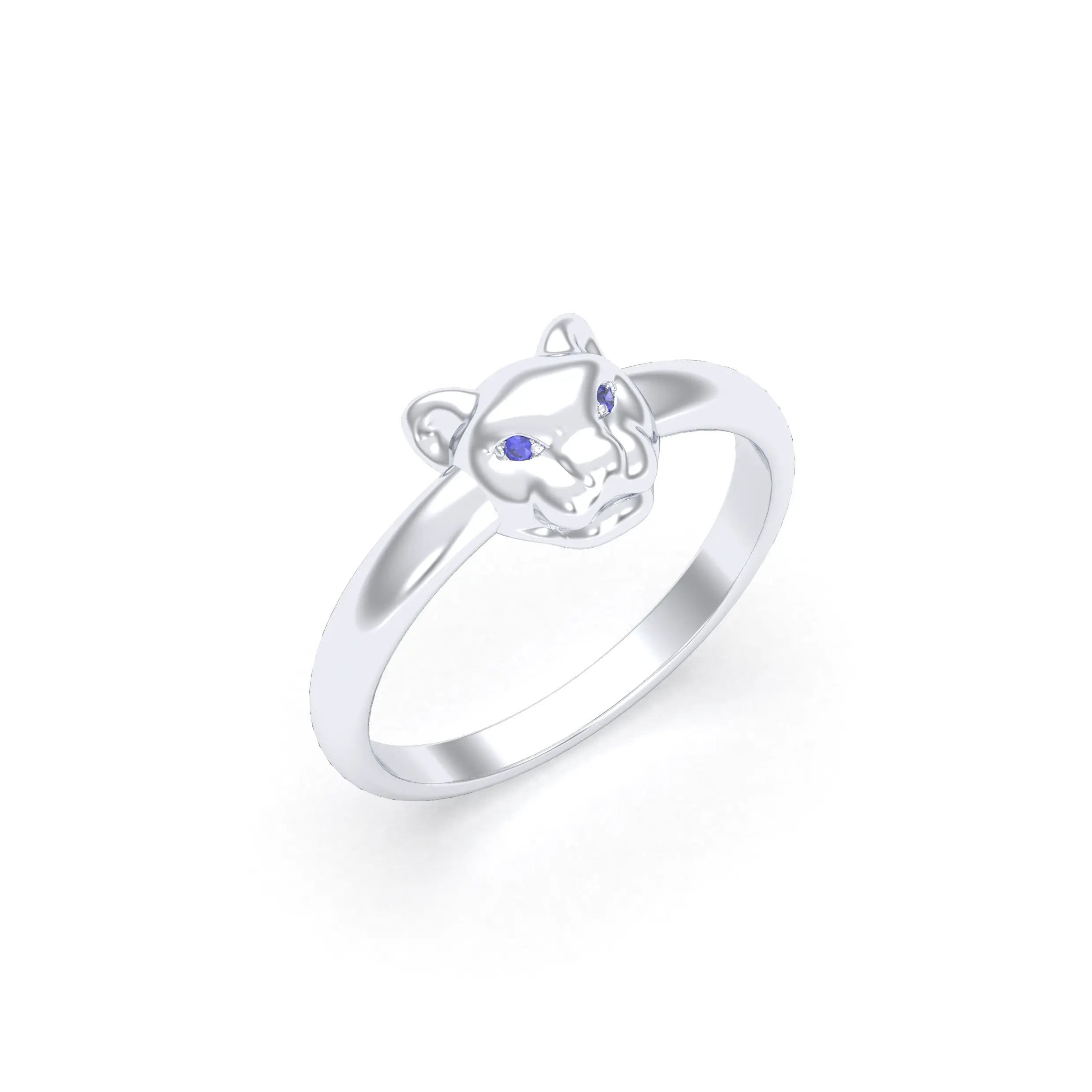 Bague Petite Féline Or Blanc 18 Carats & Pierres Précieuses