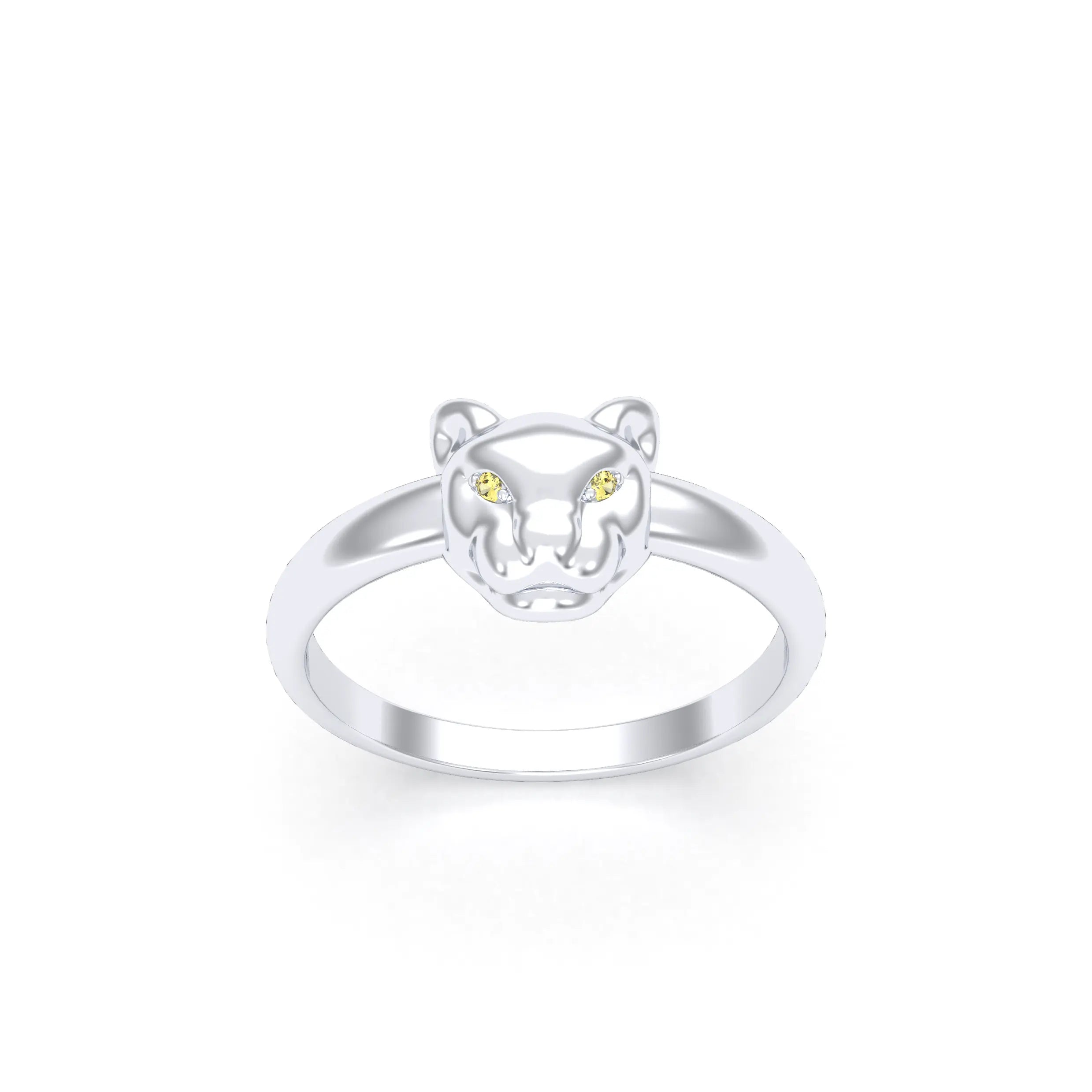 Bague Petite Féline Or Blanc 18 Carats & Pierres Précieuses
