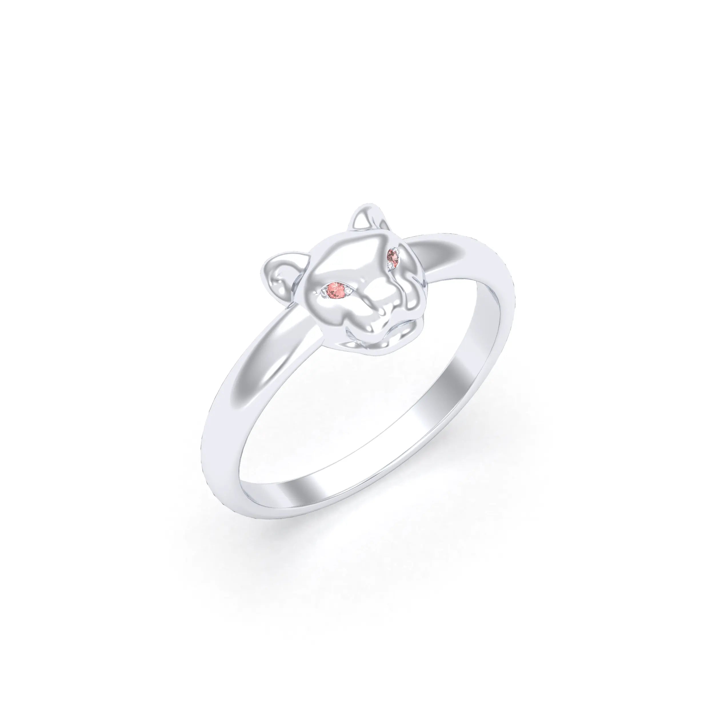 Bague Petite Féline Or Blanc 18 Carats & Pierres Précieuses