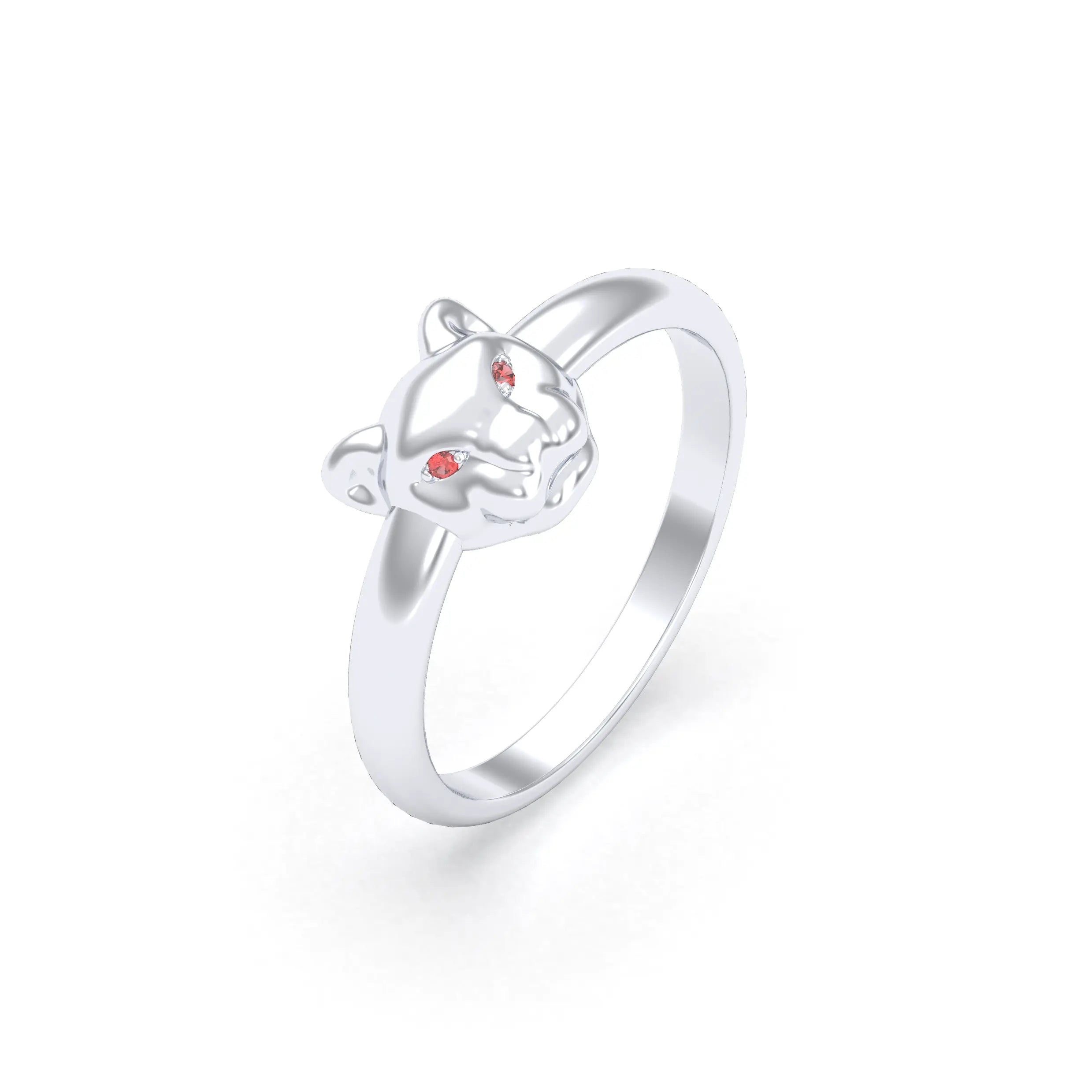 Bague Petite Féline Or Blanc 18 Carats & Pierres Précieuses Saphir rouge