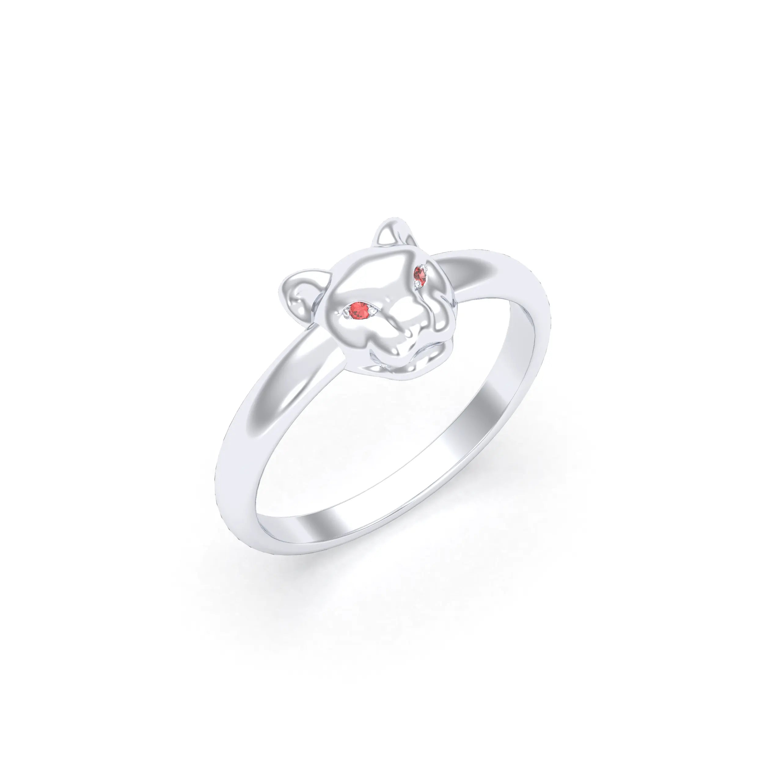 Bague Petite Féline Or Blanc 18 Carats & Pierres Précieuses