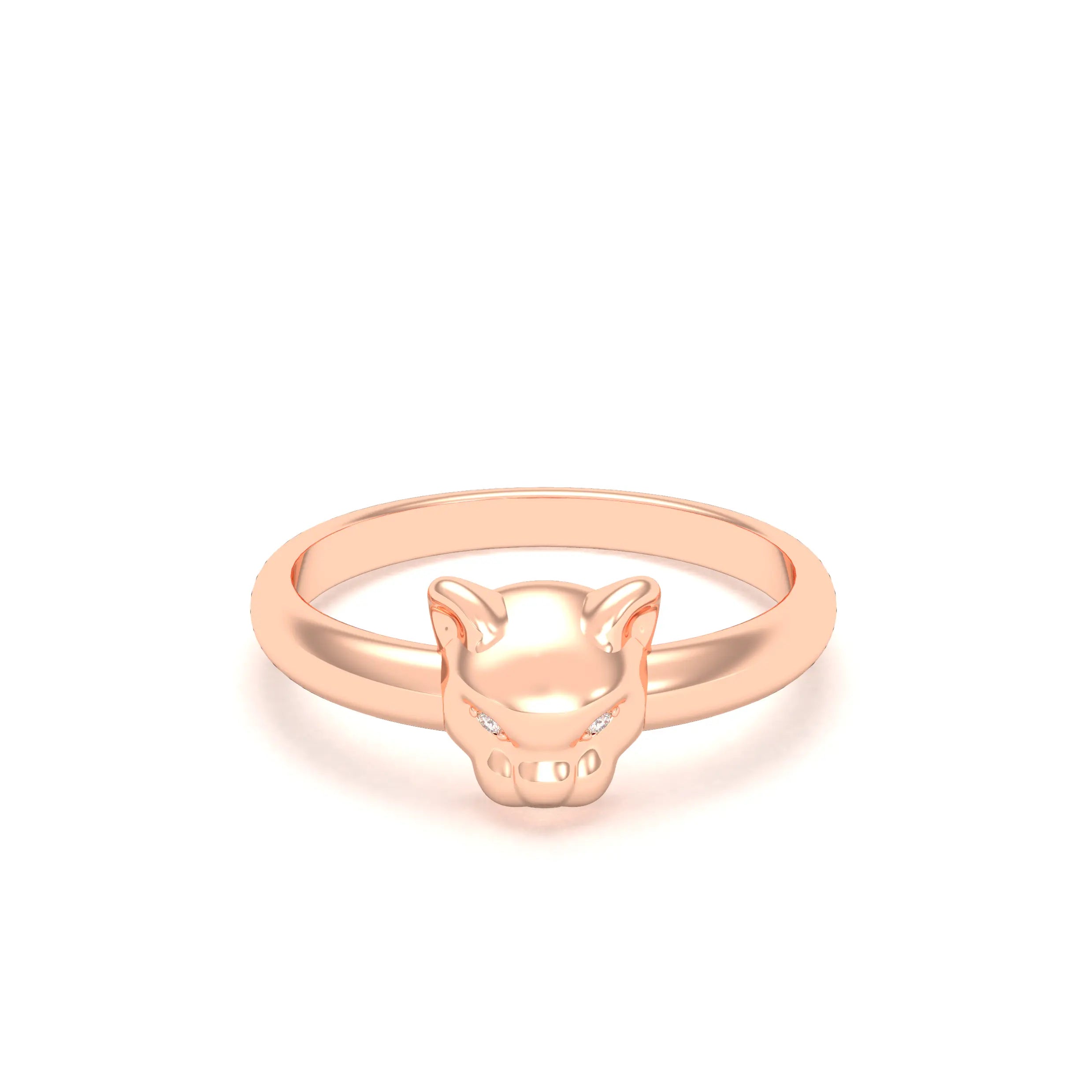 Bague Petite Féline en Or Rose 18 Carats et Regard Précieux