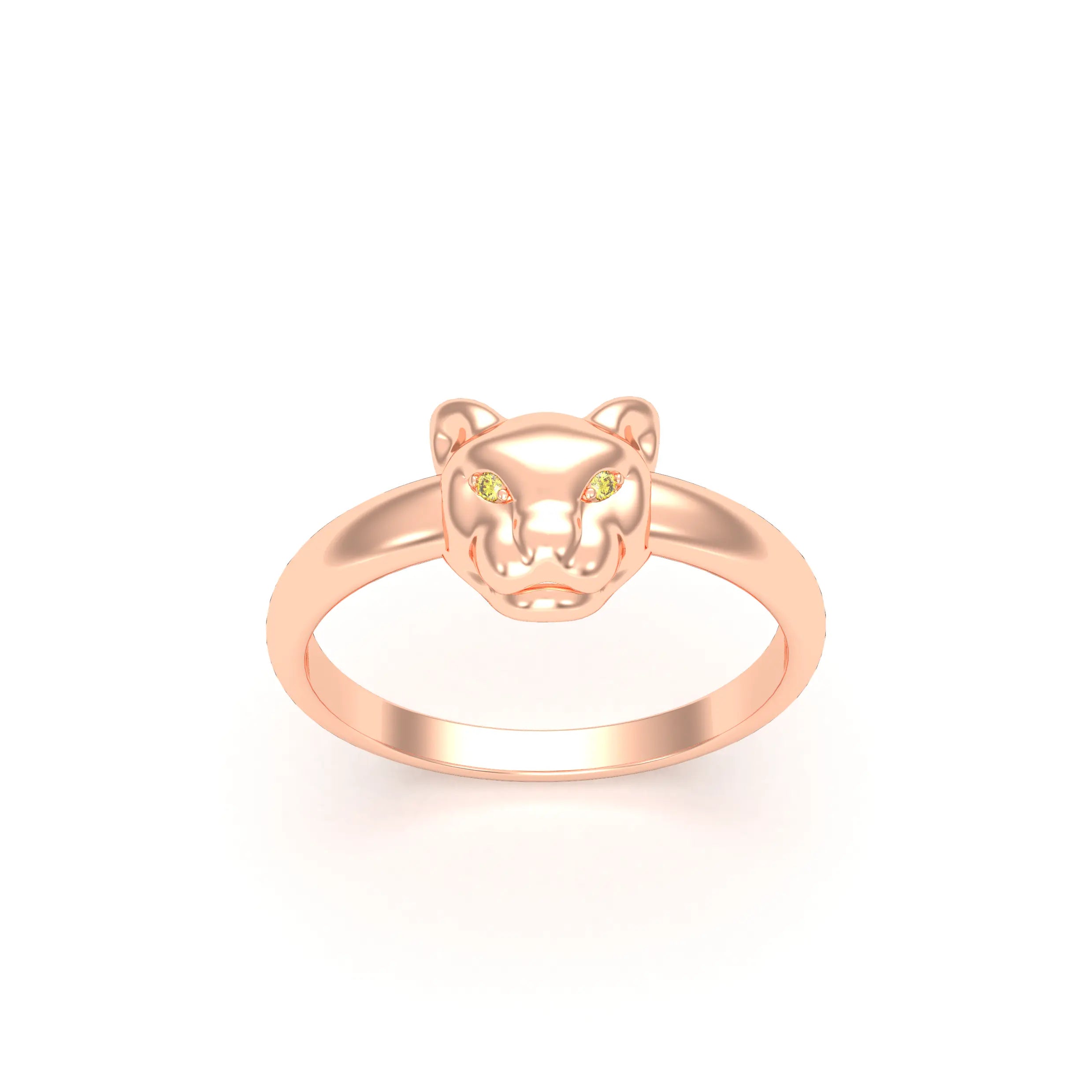 Bague Petite Féline en Or Rose 18 Carats et Regard Précieux