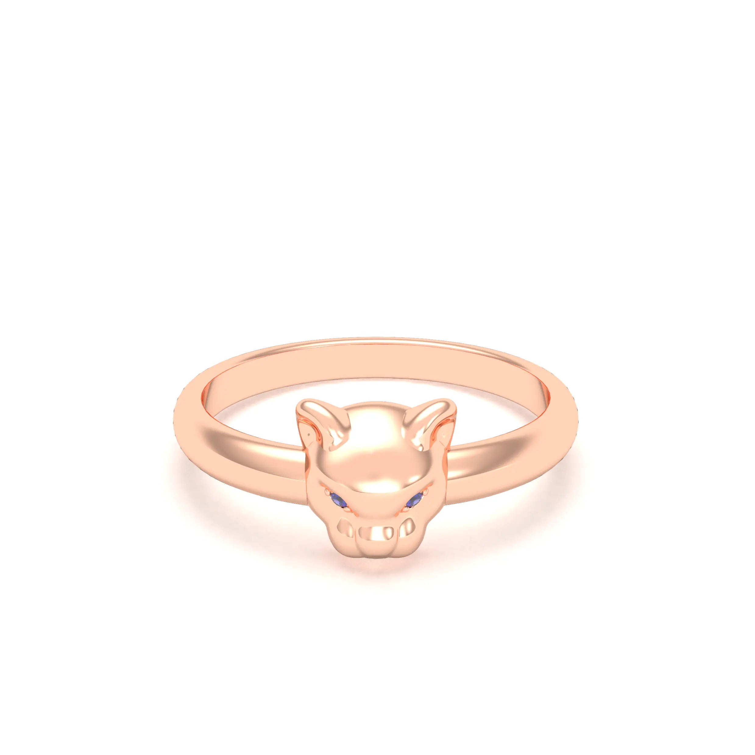 Bague Petite Féline en Or Rose 18 Carats et Regard Précieux