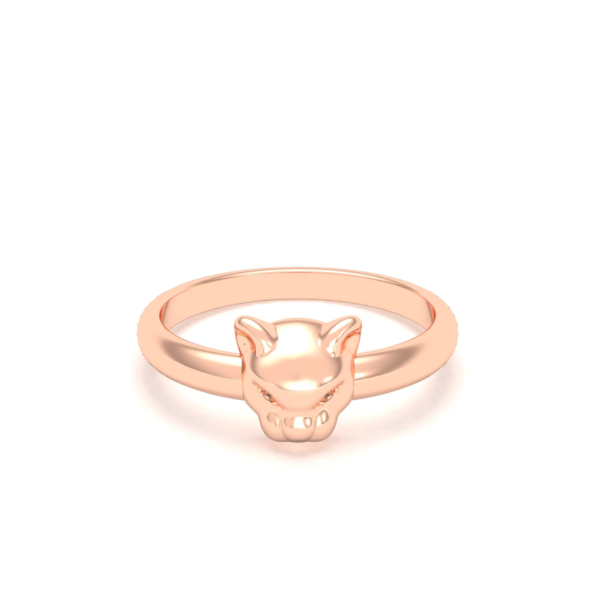 Bague Petite Féline en Or Rose 18 Carats et Regard Précieux