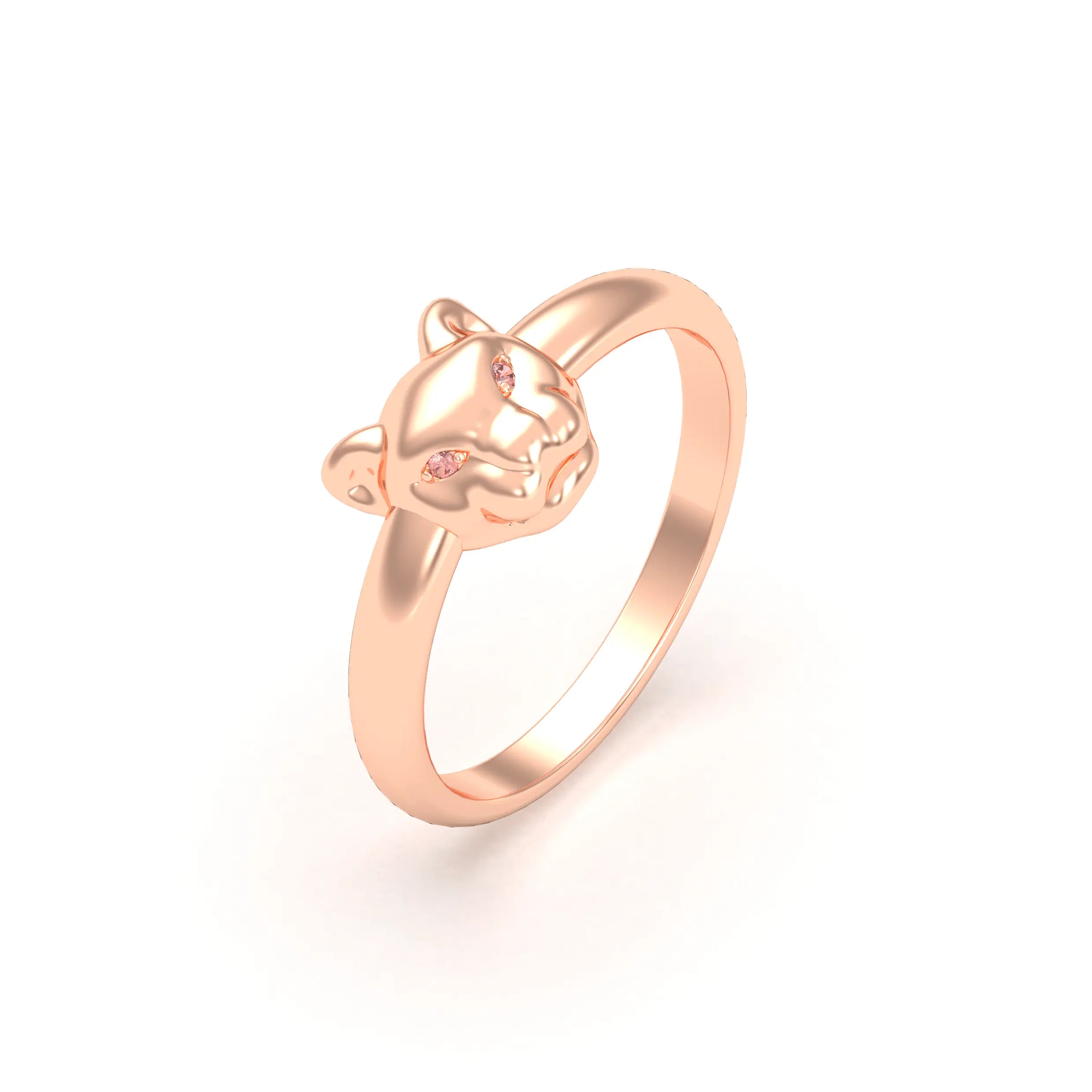 Bague Petite Féline en Or Rose 18 Carats et Regard Précieux Saphir pêche