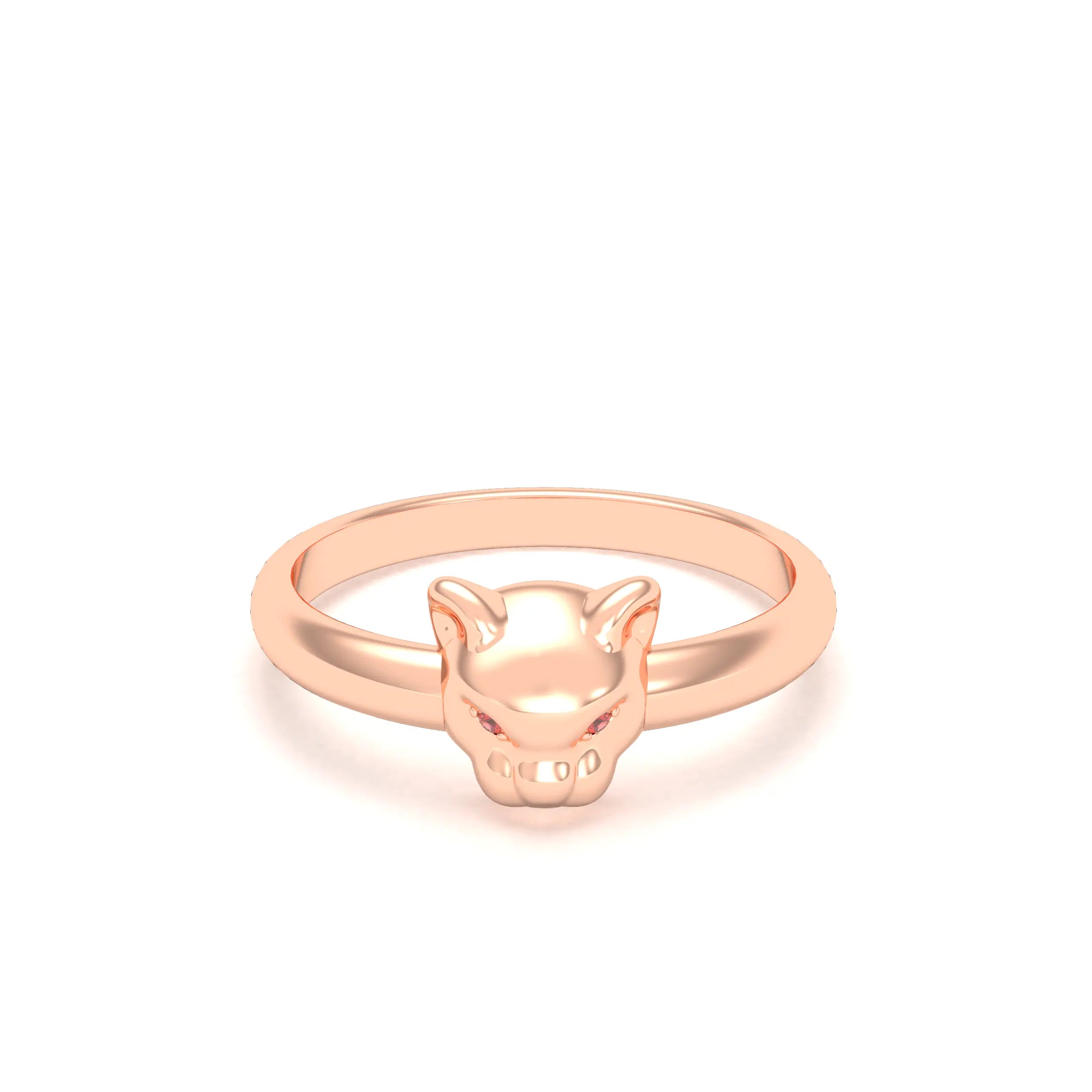 Bague Petite Féline en Or Rose 18 Carats et Regard Précieux