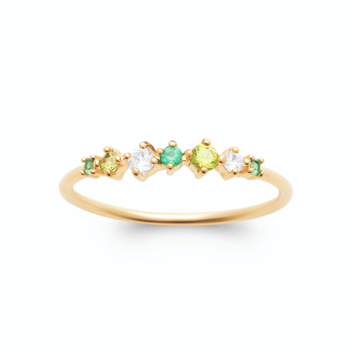 Bague ligne de pierres multicolores en plaqué or