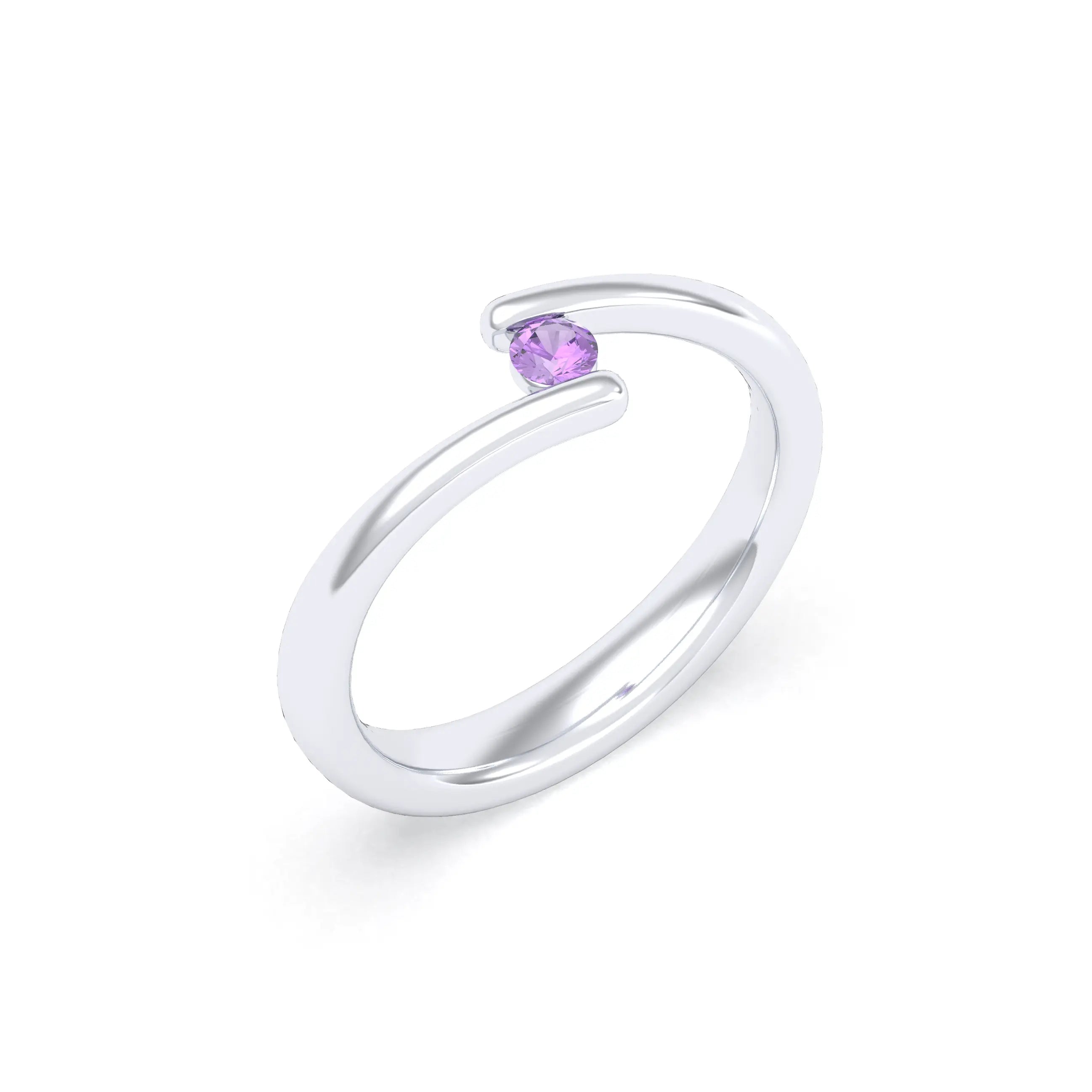 Bague Solitaire Naples en Or Blanc 18k – La Lumière Absolue Saphir violet