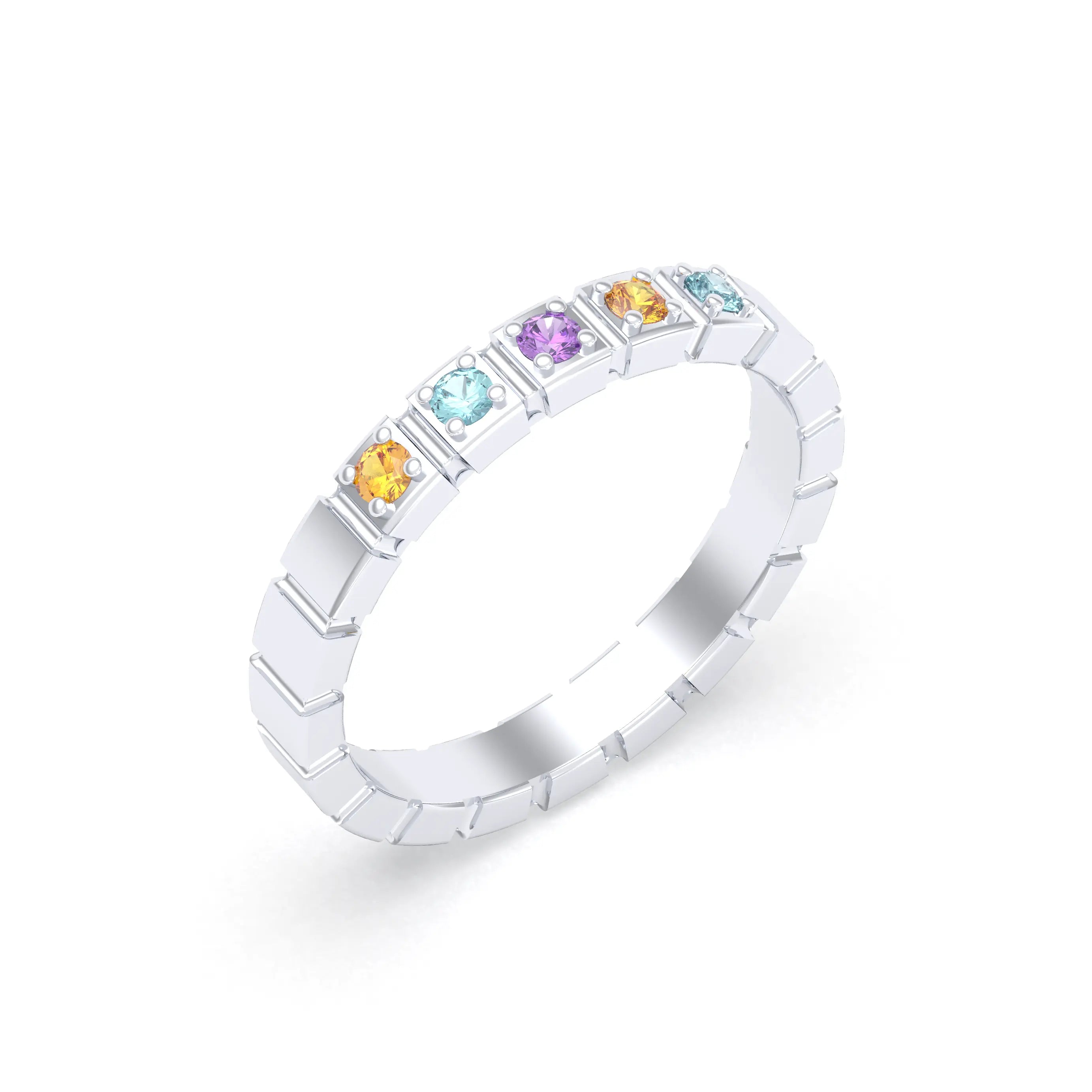 Bague New York en argent 950, joaillerie personnalisable à 5 pierres Améthystes - Topazes - Citrines