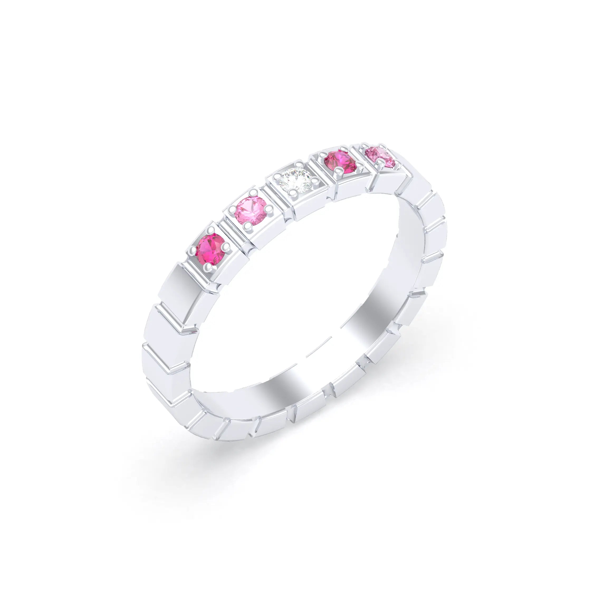 Bague New York en argent 950, joaillerie personnalisable à 5 pierres Diamant - Rubis - Saphir rose