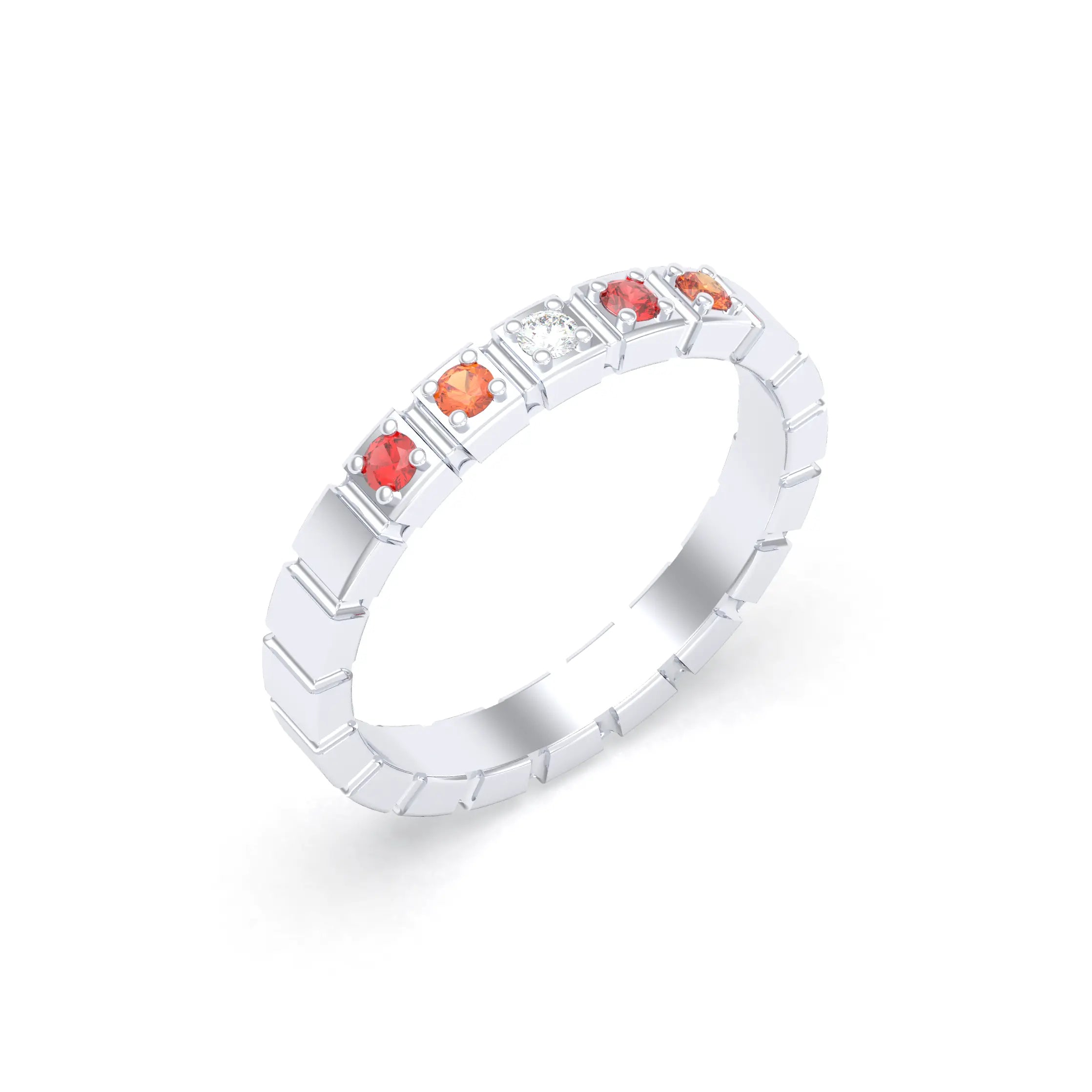 Bague New York en argent 950, joaillerie personnalisable à 5 pierres Diamant - Saphir orange - Saphir rouge