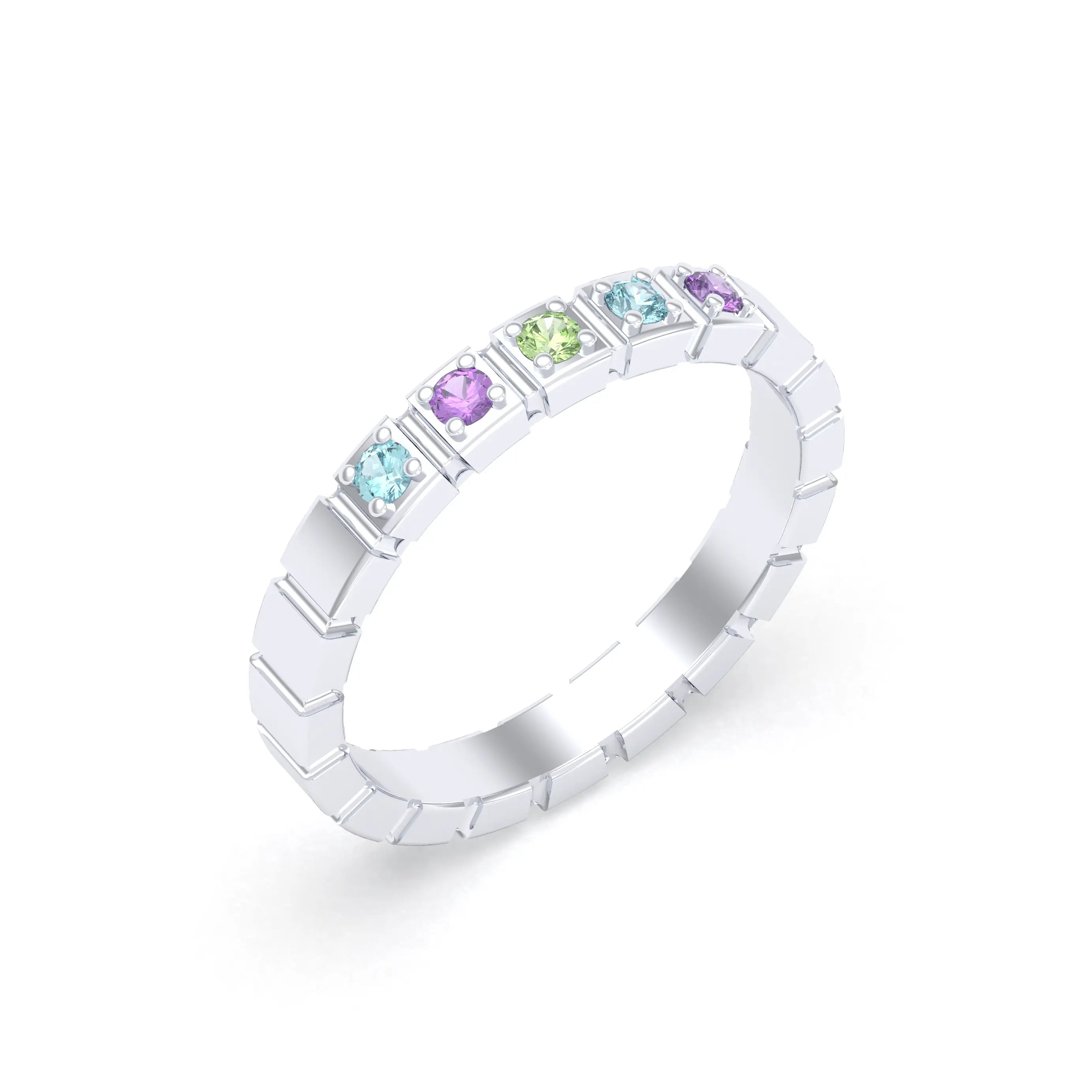 Bague New York en argent 950, joaillerie personnalisable à 5 pierres Péridots - Topazes - Améthystes