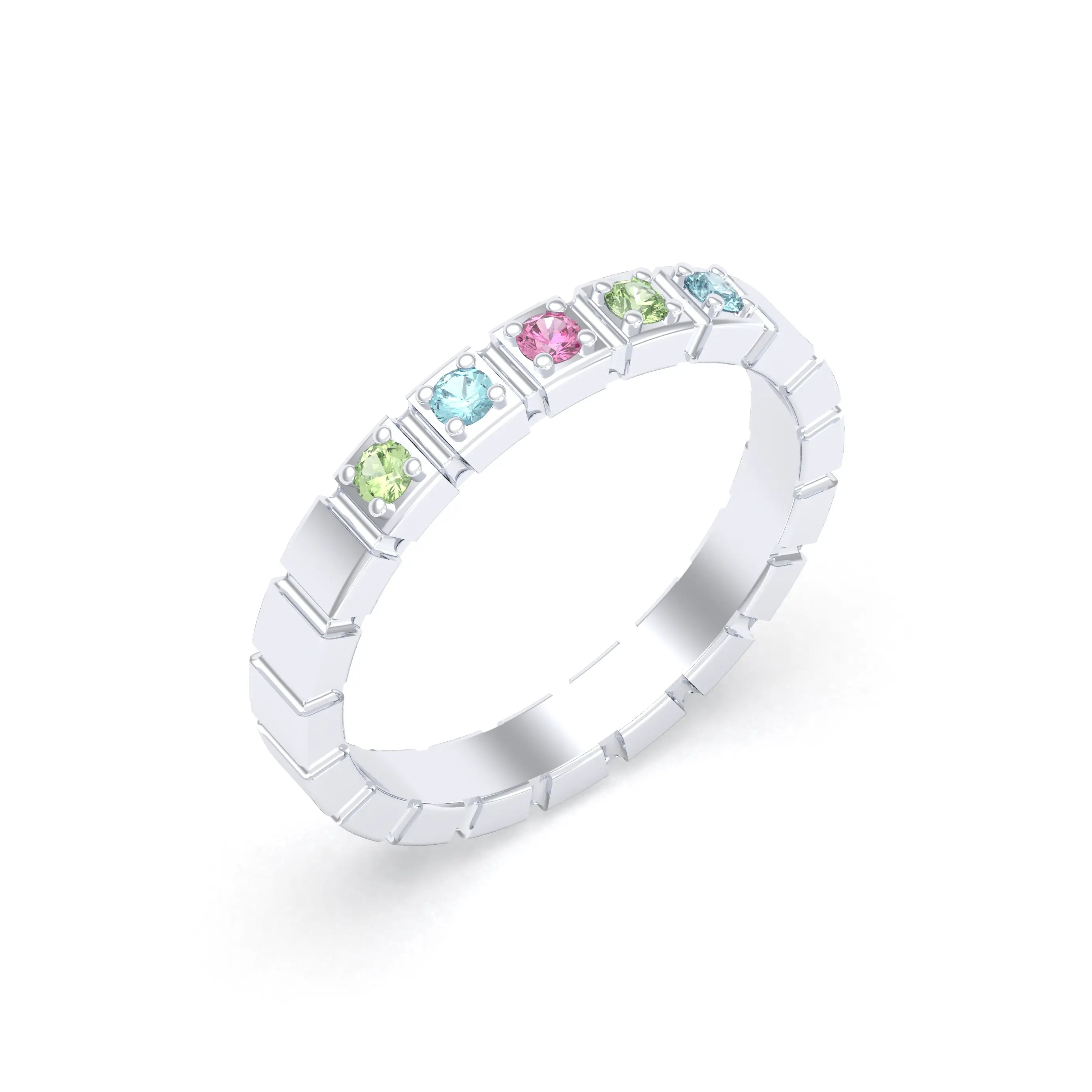 Bague New York en argent 950, joaillerie personnalisable à 5 pierres Rhodolite - Péridot - Topaze