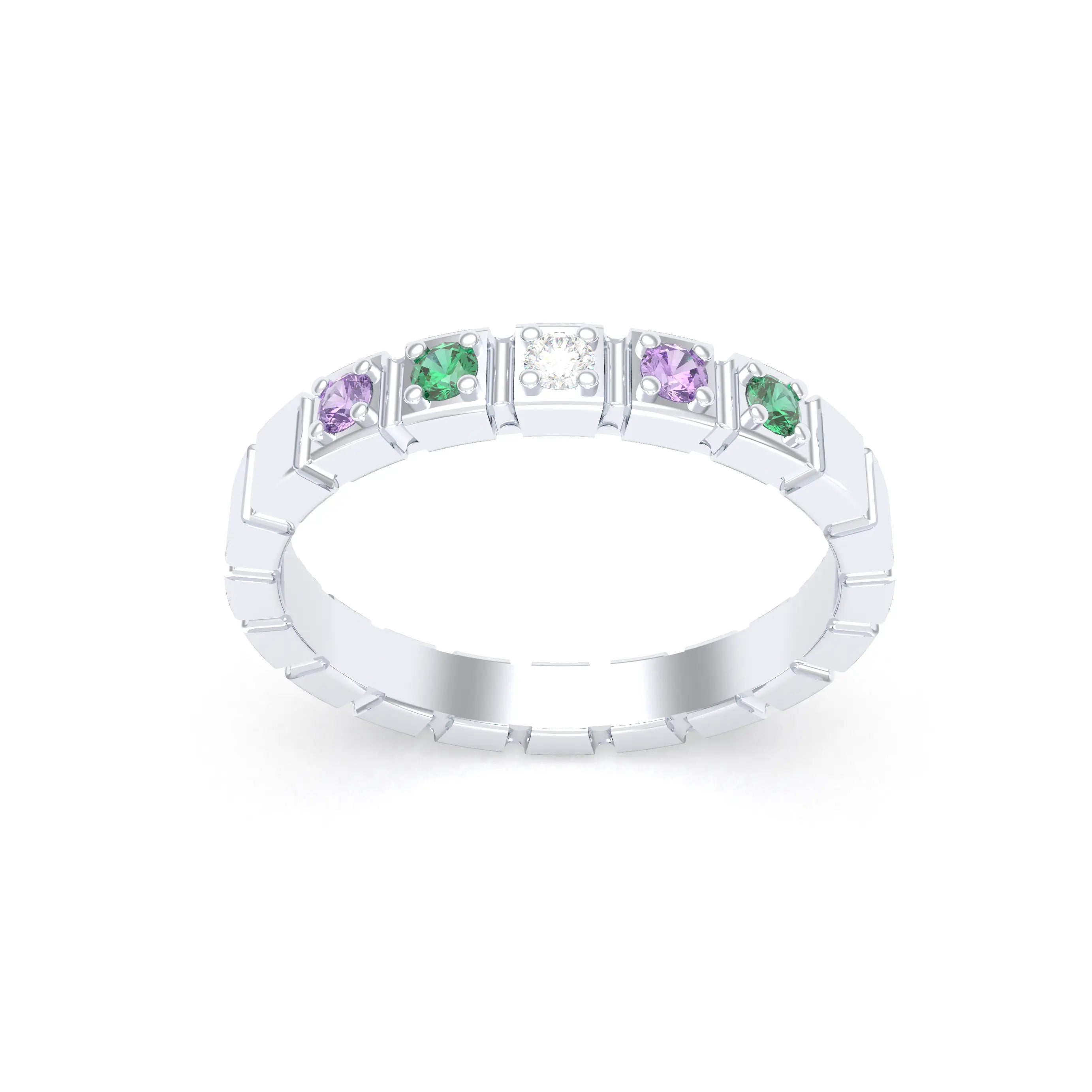 Bague New York en or blanc 18 carats, joaillerie personnalisable à 5 pierres