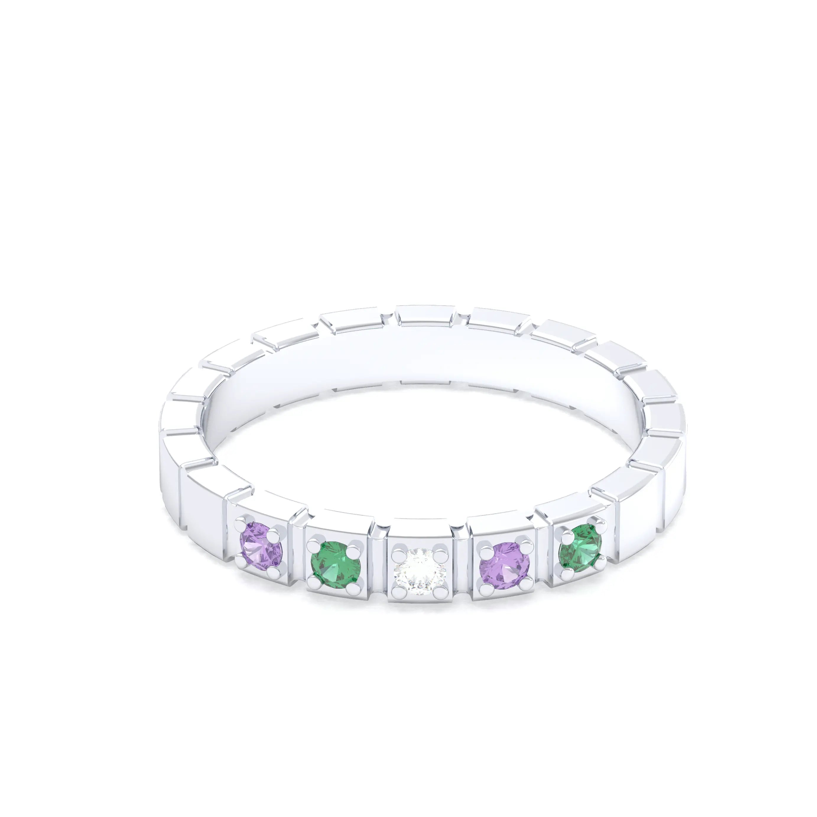 Bague New York en or blanc 18 carats, joaillerie personnalisable à 5 pierres