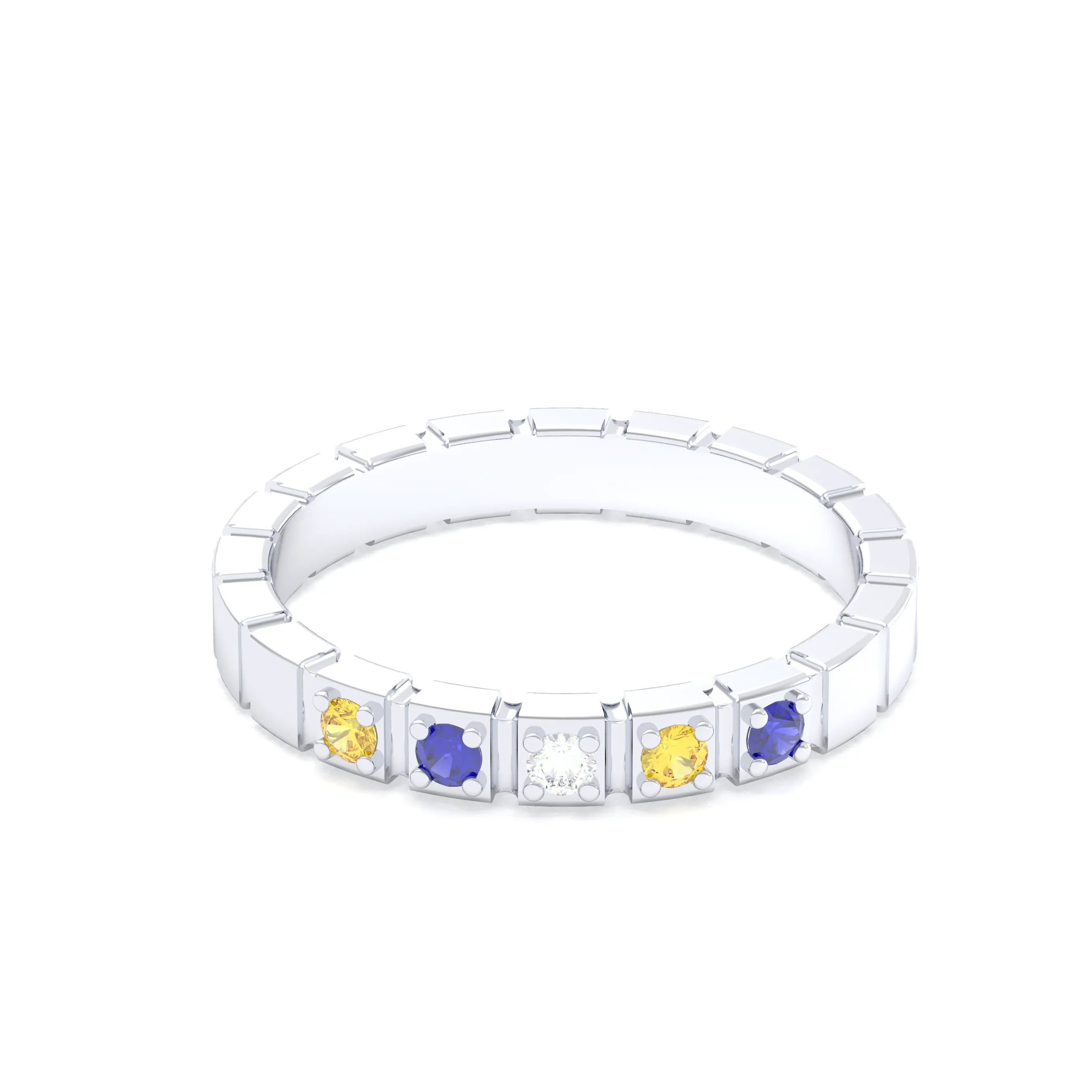 Bague New York en or blanc 18 carats, joaillerie personnalisable à 5 pierres