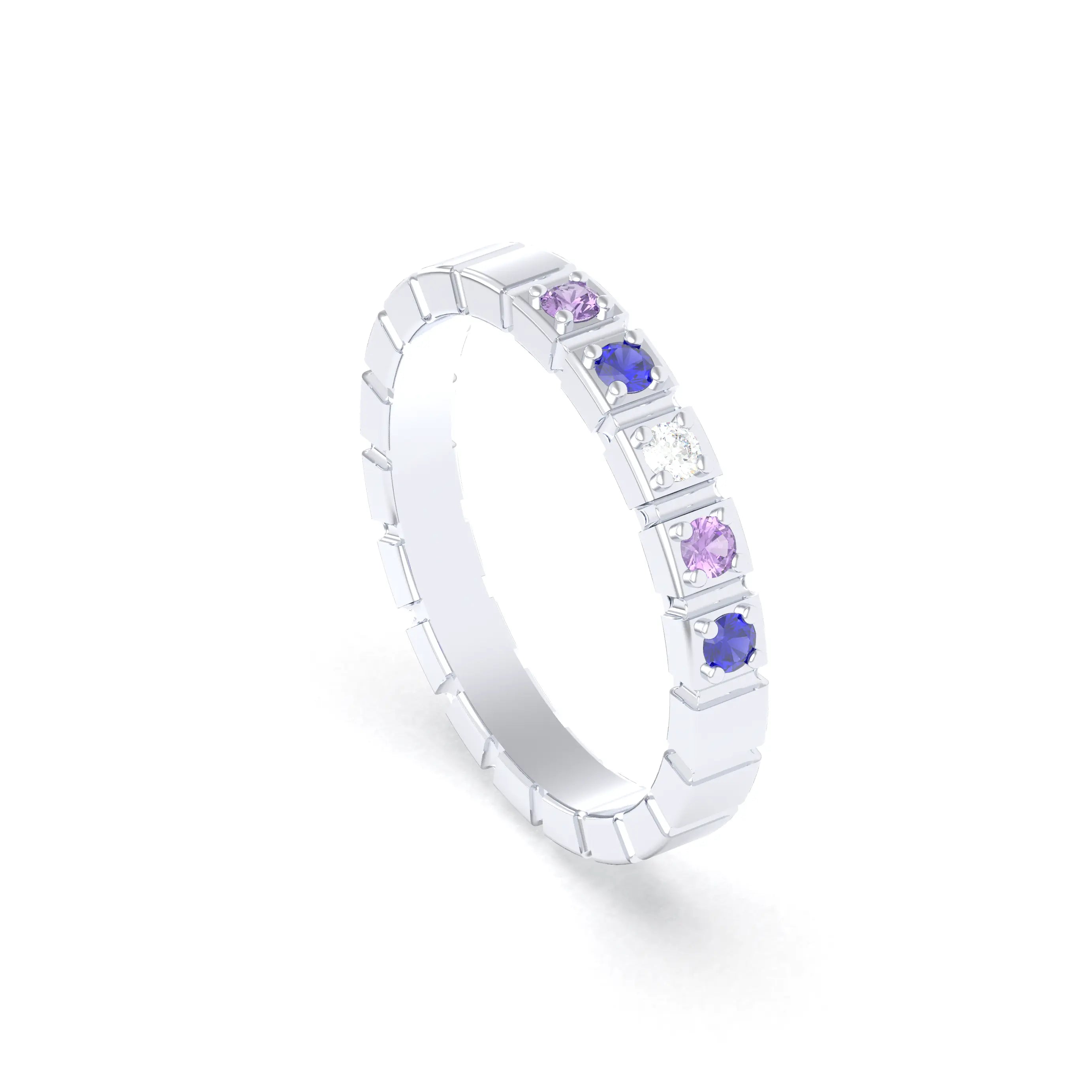 Bague New York en or blanc 18 carats, joaillerie personnalisable à 5 pierres