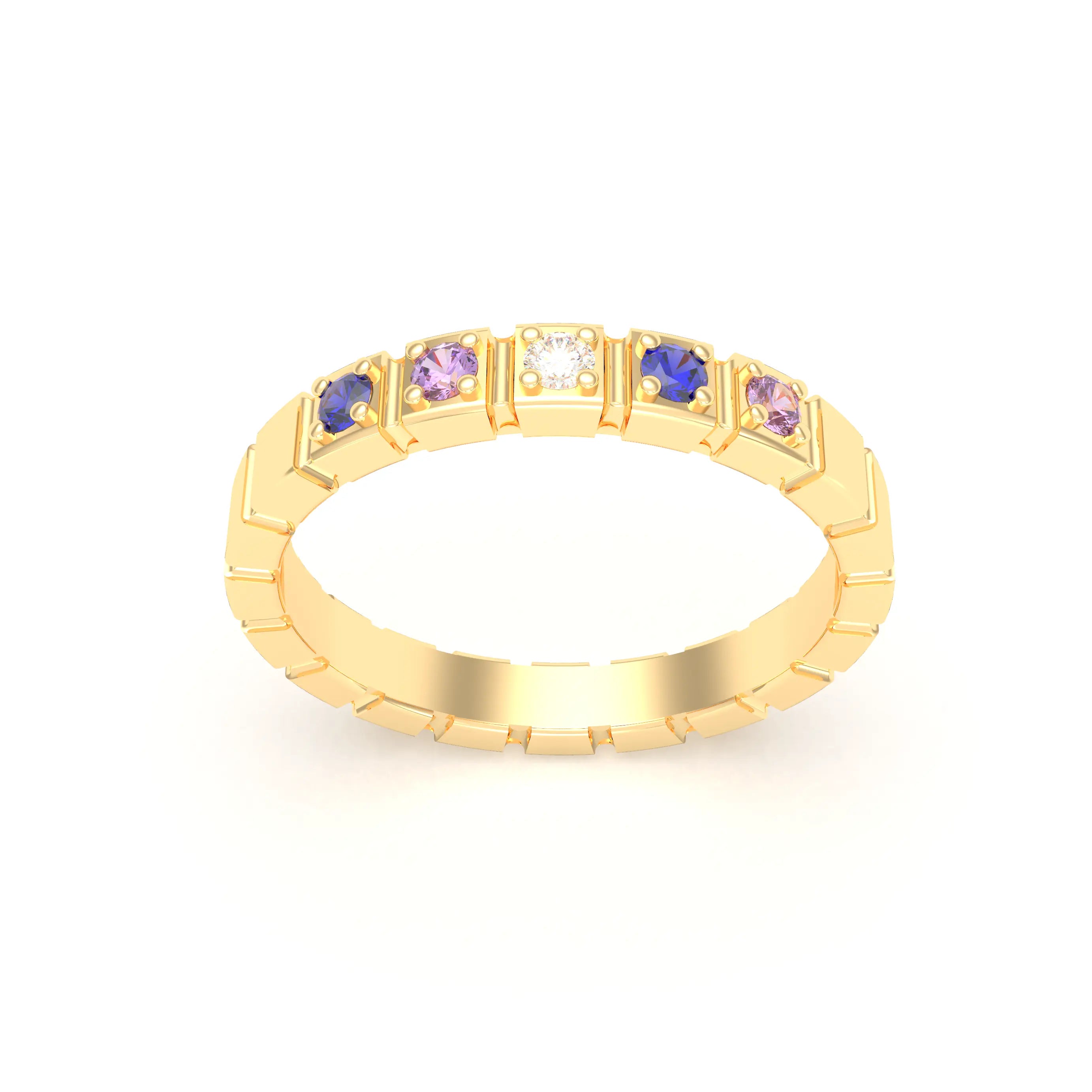 Bague New York en or jaune 18 carats, joaillerie personnalisable à 5 pierres