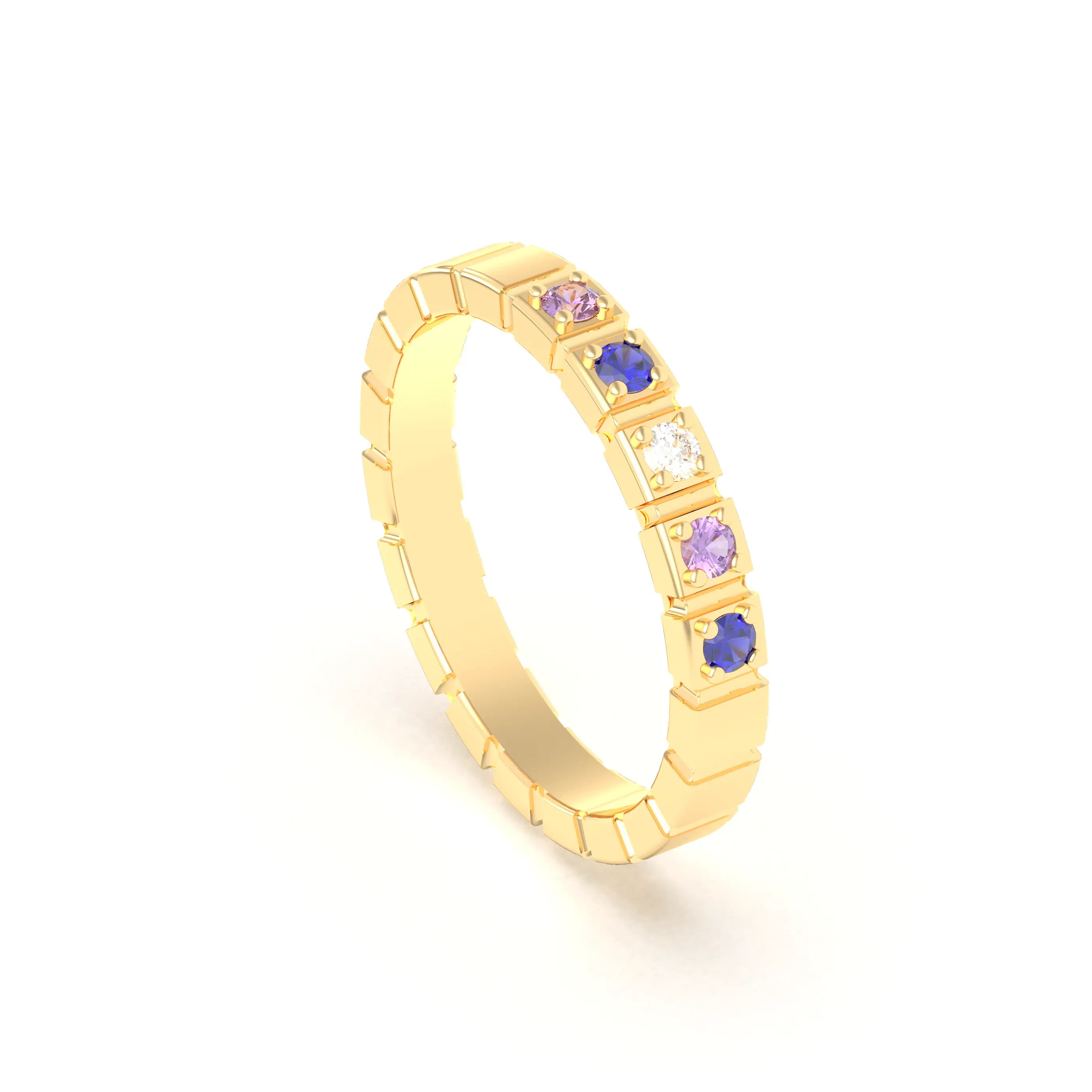 Bague New York en or jaune 18 carats, joaillerie personnalisable à 5 pierres