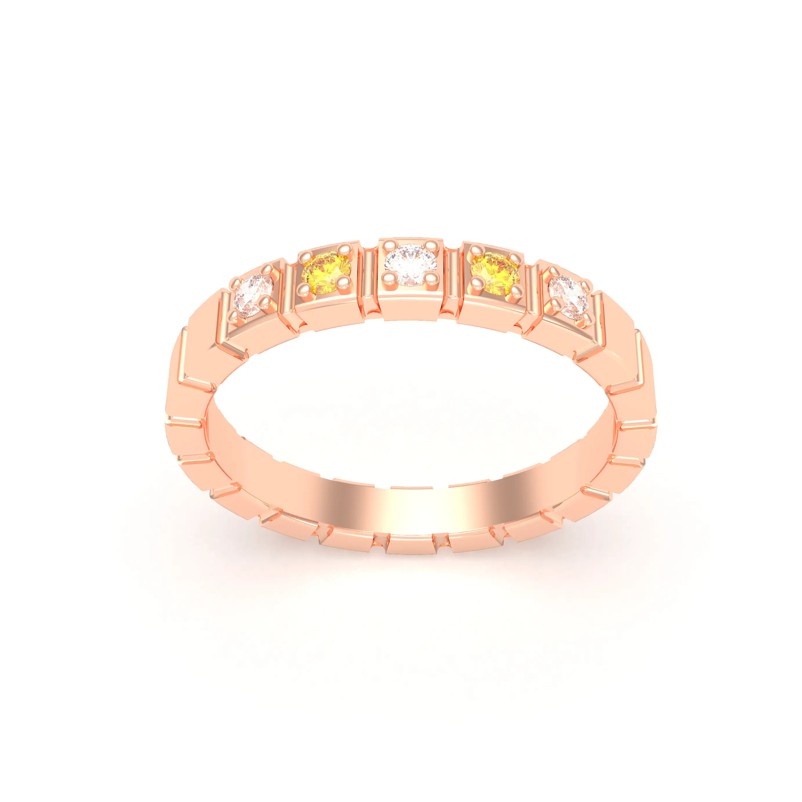 Bague New York en or rose 18 carats, joaillerie personnalisable à 5 pierres