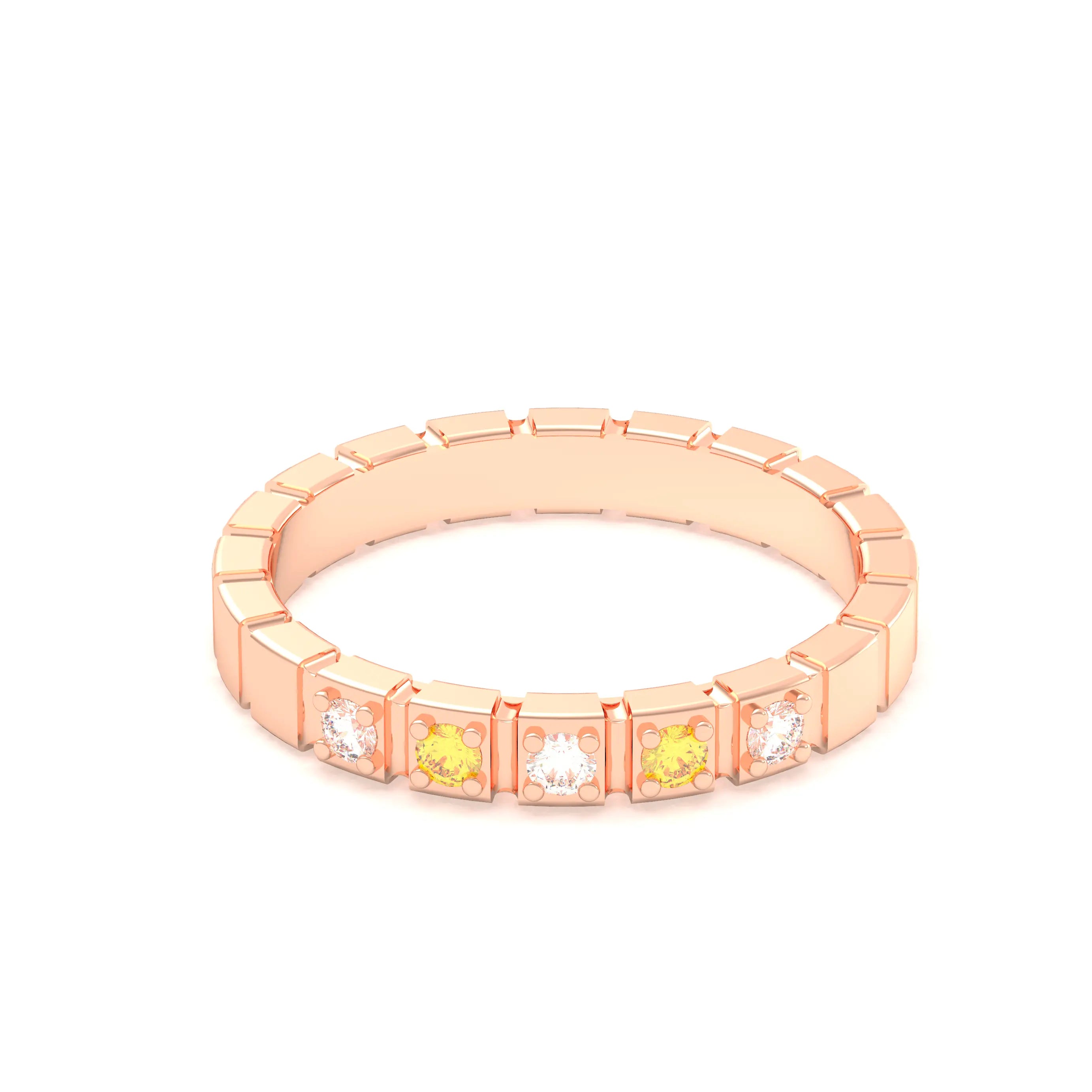 Bague New York en or rose 18 carats, joaillerie personnalisable à 5 pierres