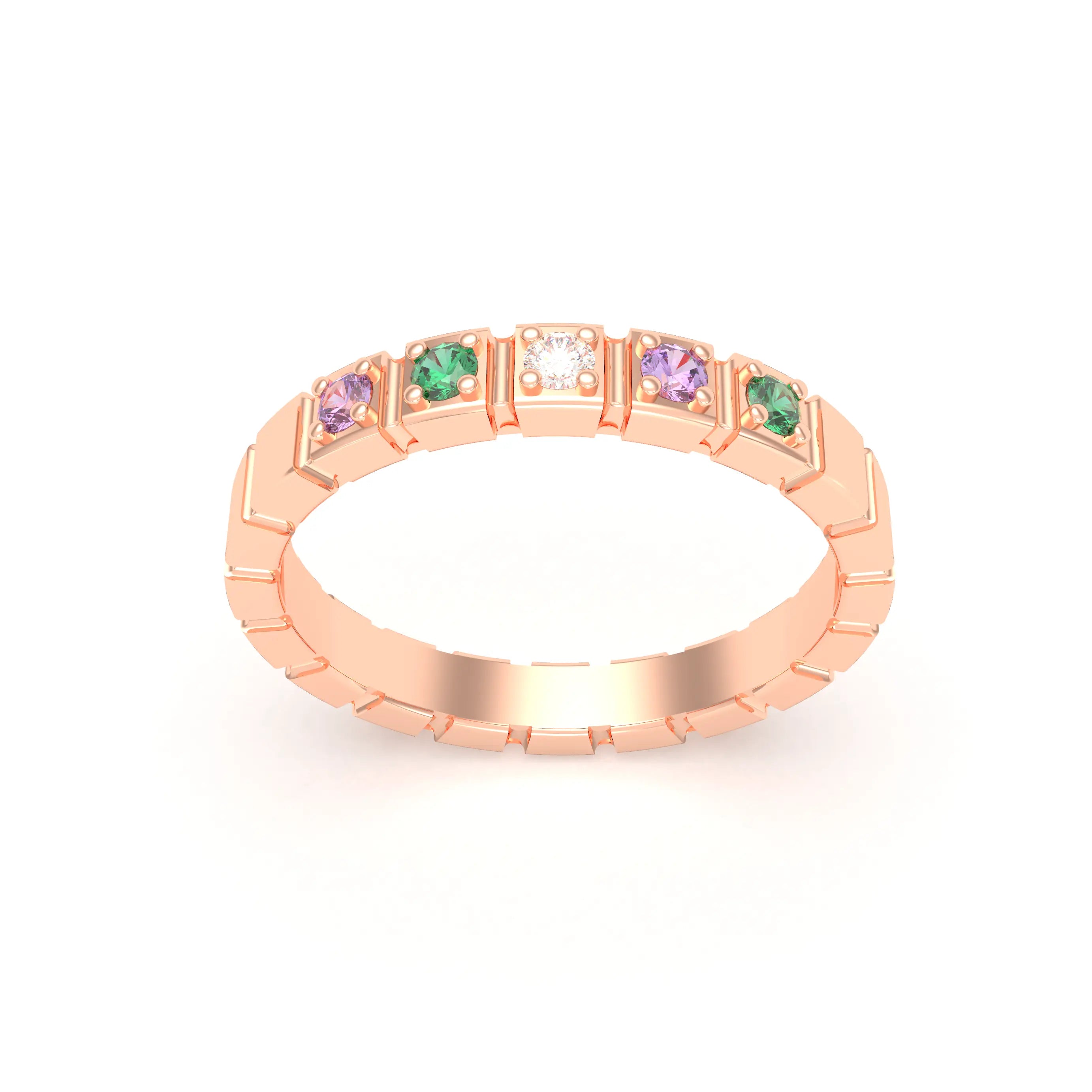 Bague New York en or rose 18 carats, joaillerie personnalisable à 5 pierres