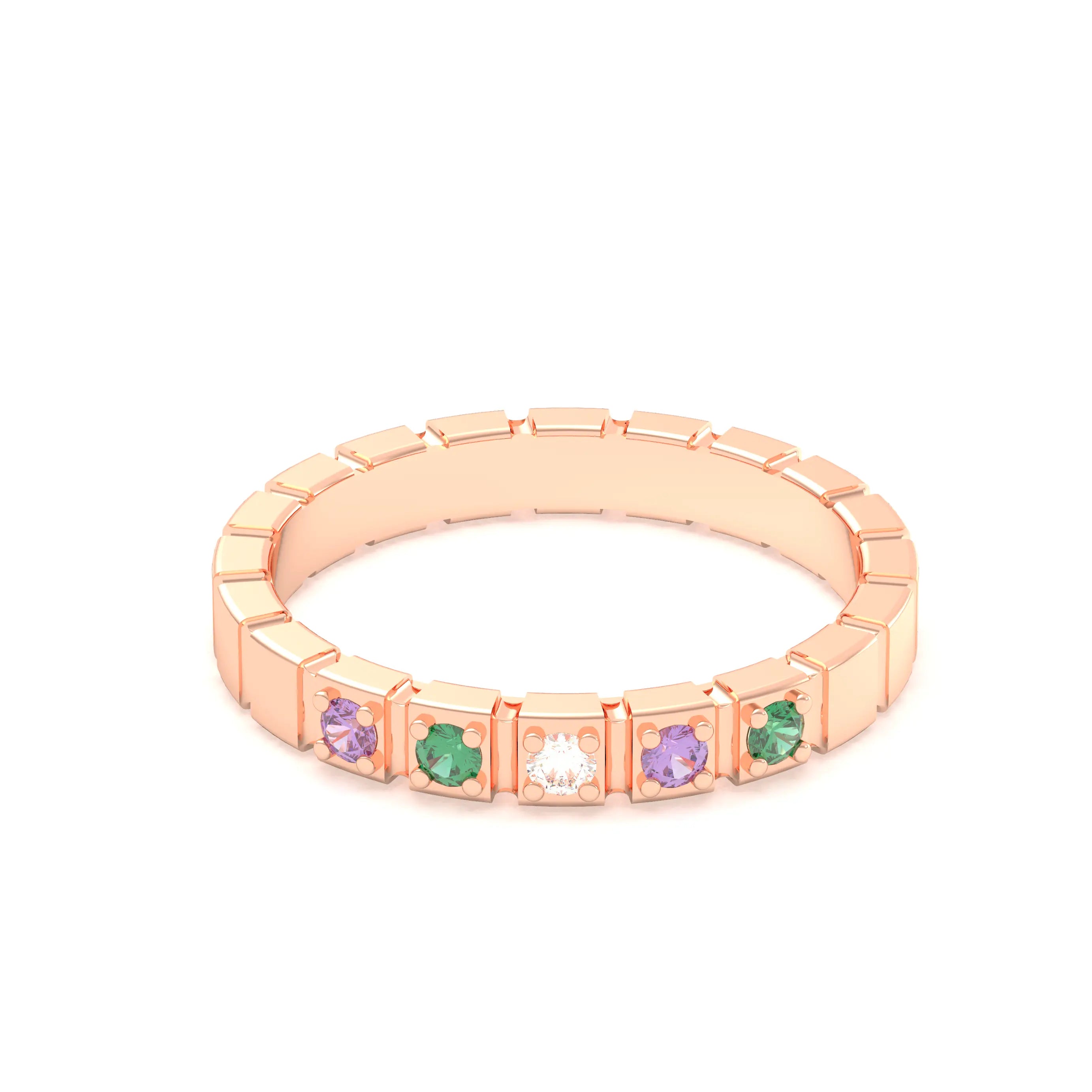 Bague New York en or rose 18 carats, joaillerie personnalisable à 5 pierres