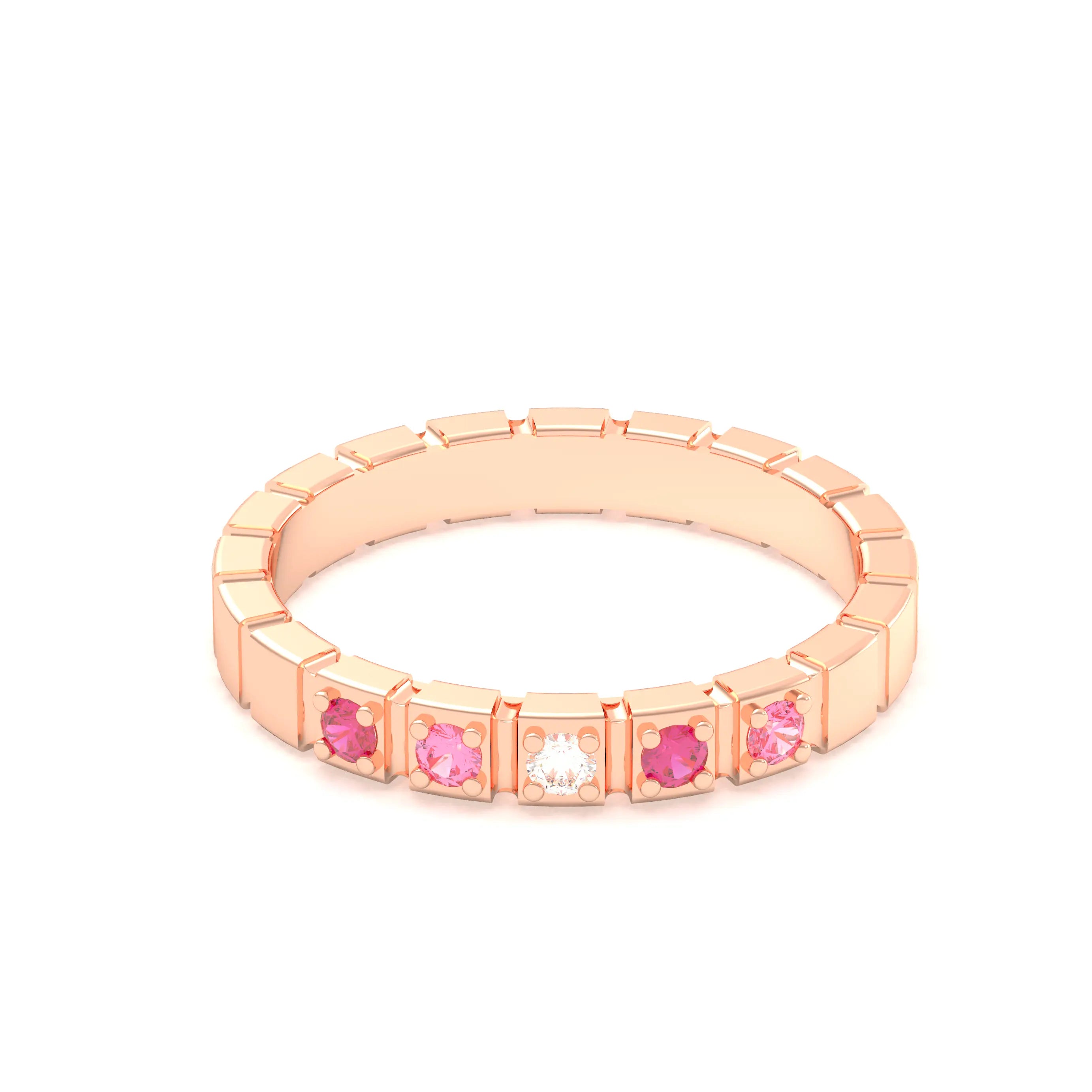 Bague New York en or rose 18 carats, joaillerie personnalisable à 5 pierres