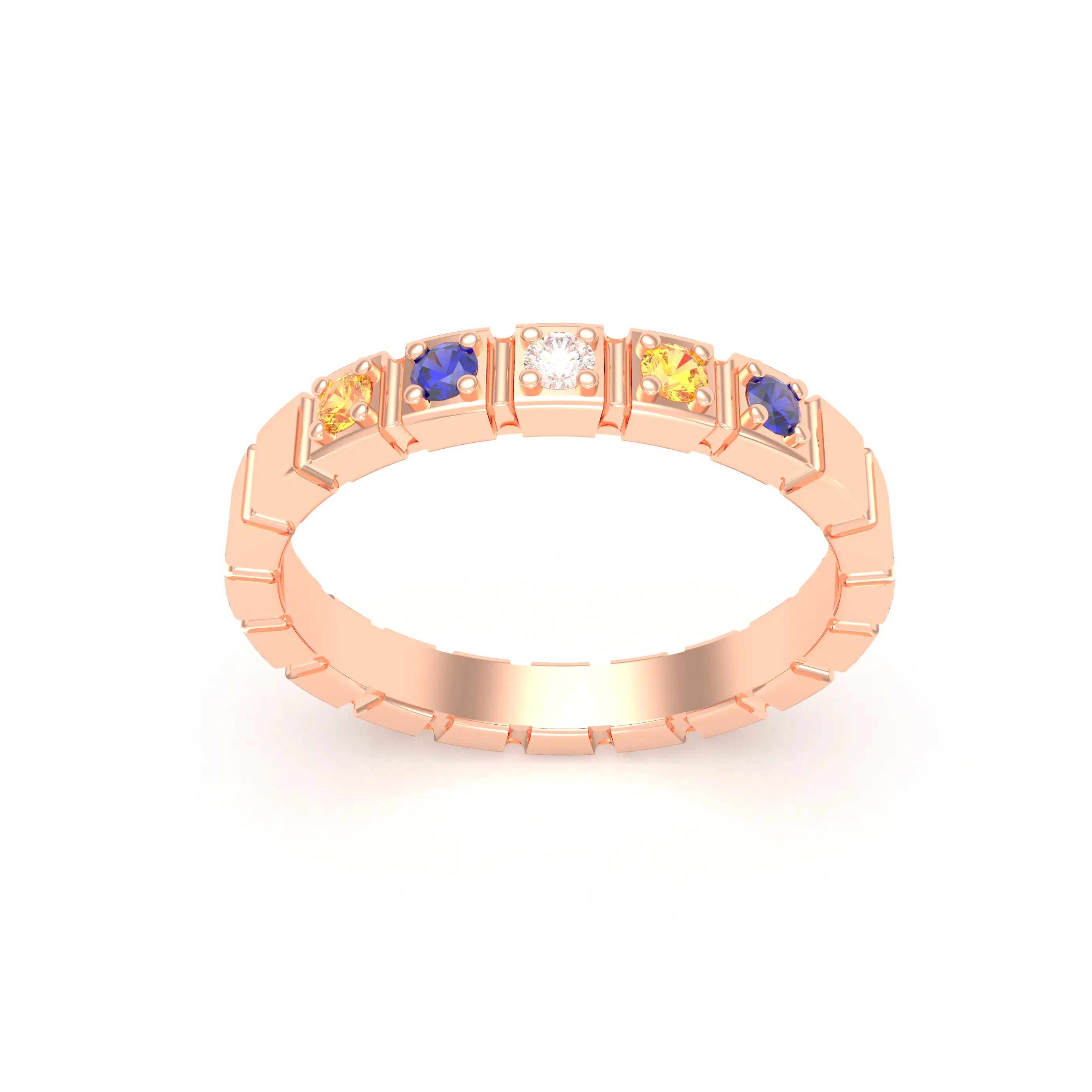 Bague New York en or rose 18 carats, joaillerie personnalisable à 5 pierres