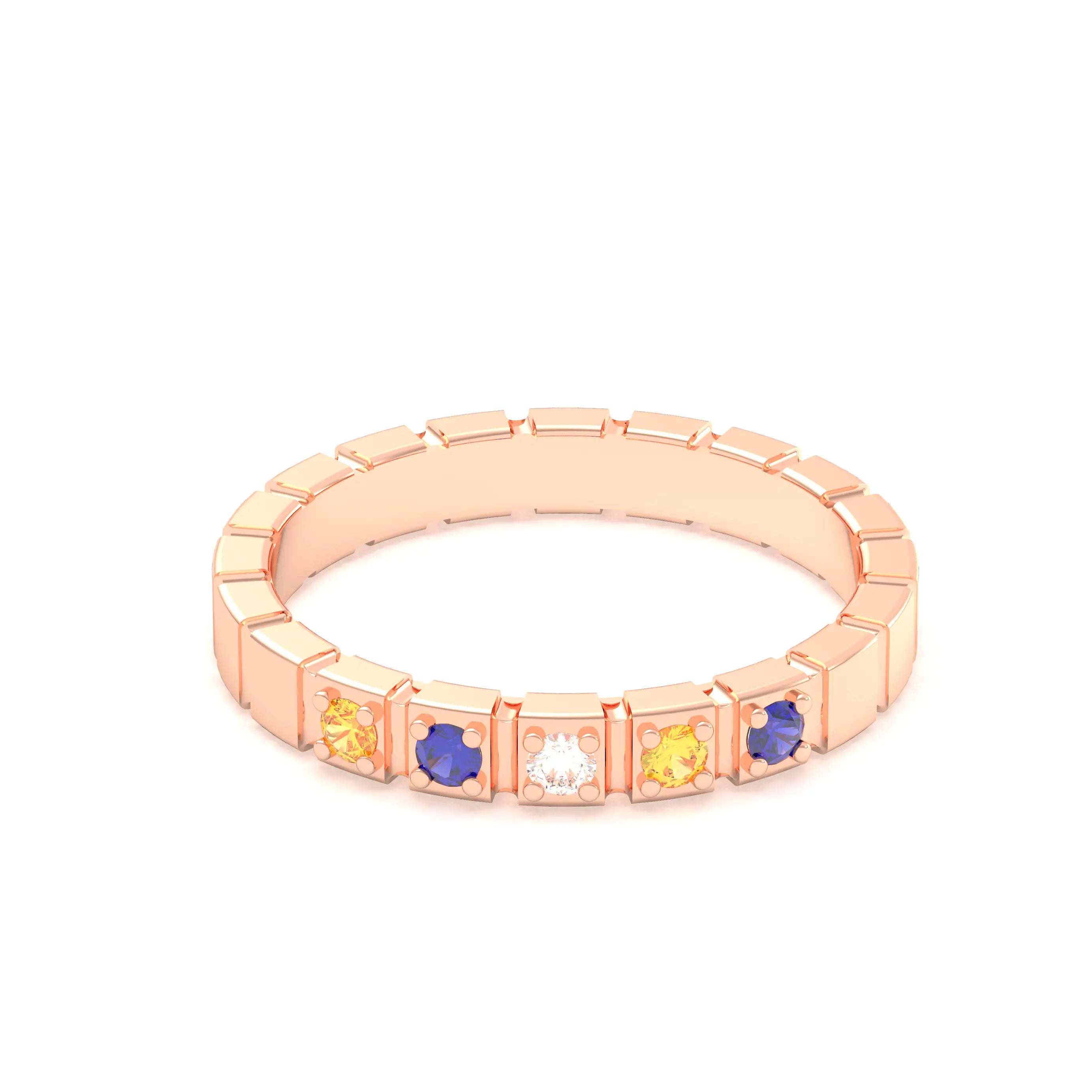 Bague New York en or rose 18 carats, joaillerie personnalisable à 5 pierres