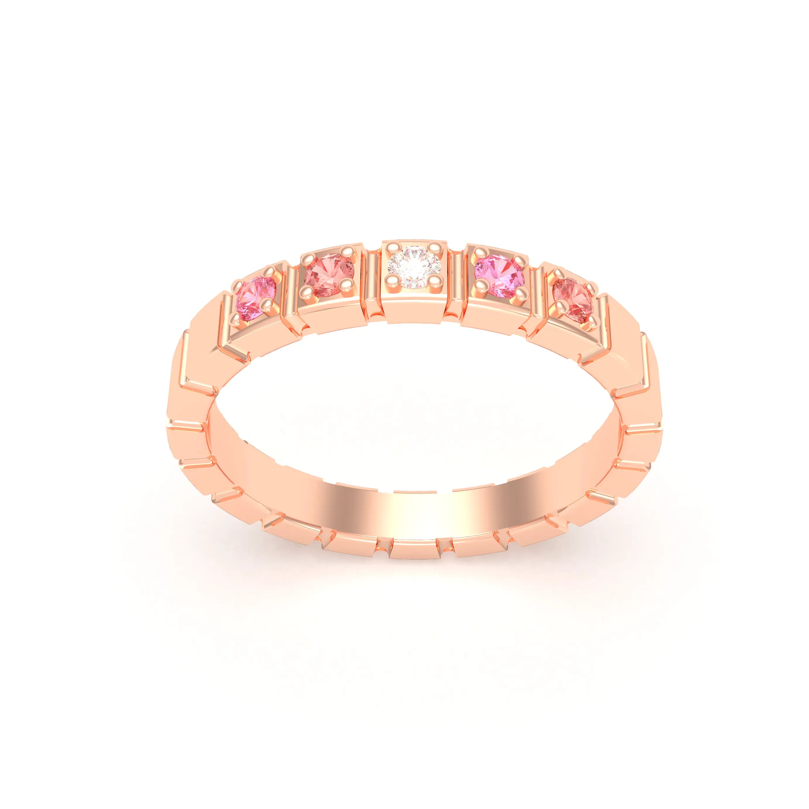Bague New York en or rose 18 carats, joaillerie personnalisable à 5 pierres