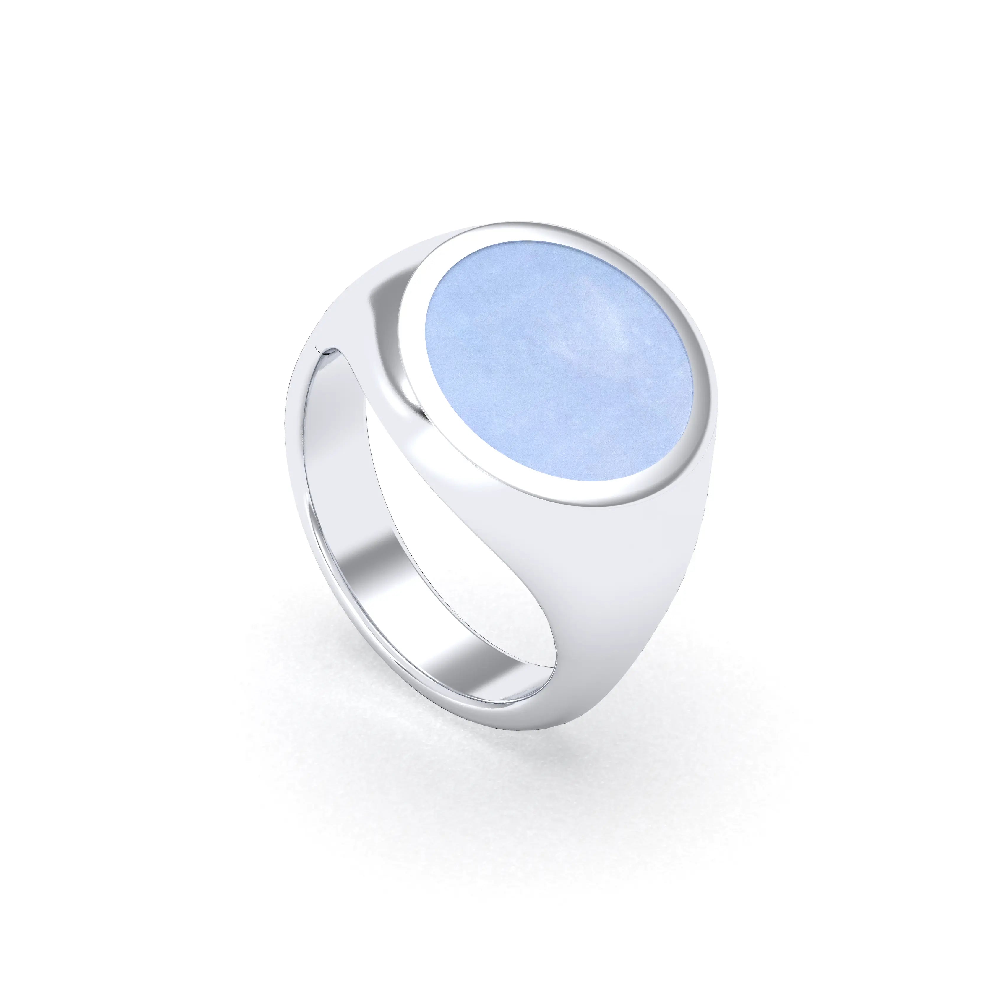 Bague femme Noé en argent 950, chevalière à pierre fine plate au choix