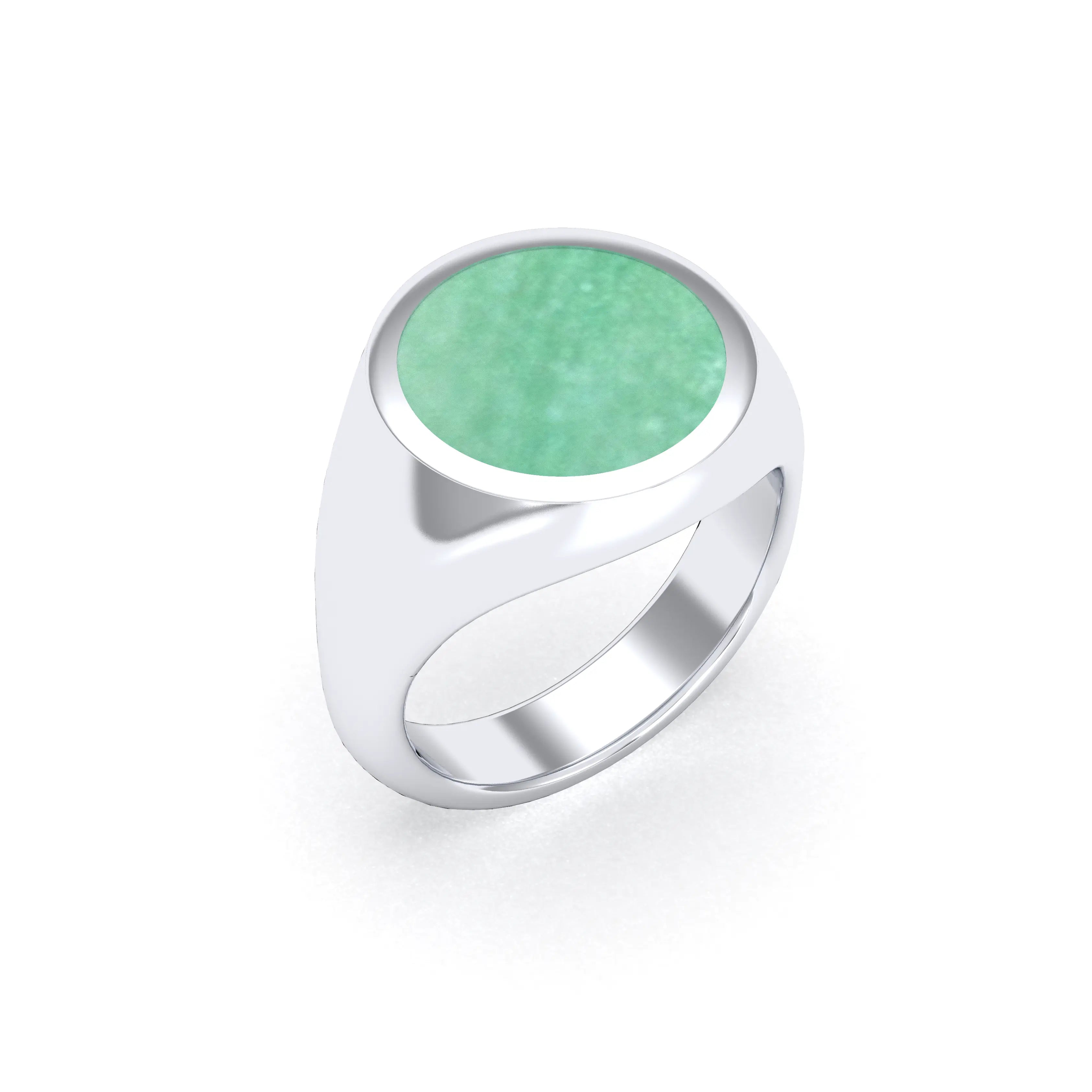 Bague femme Noé en argent 950, chevalière à pierre fine plate au choix Aventurine