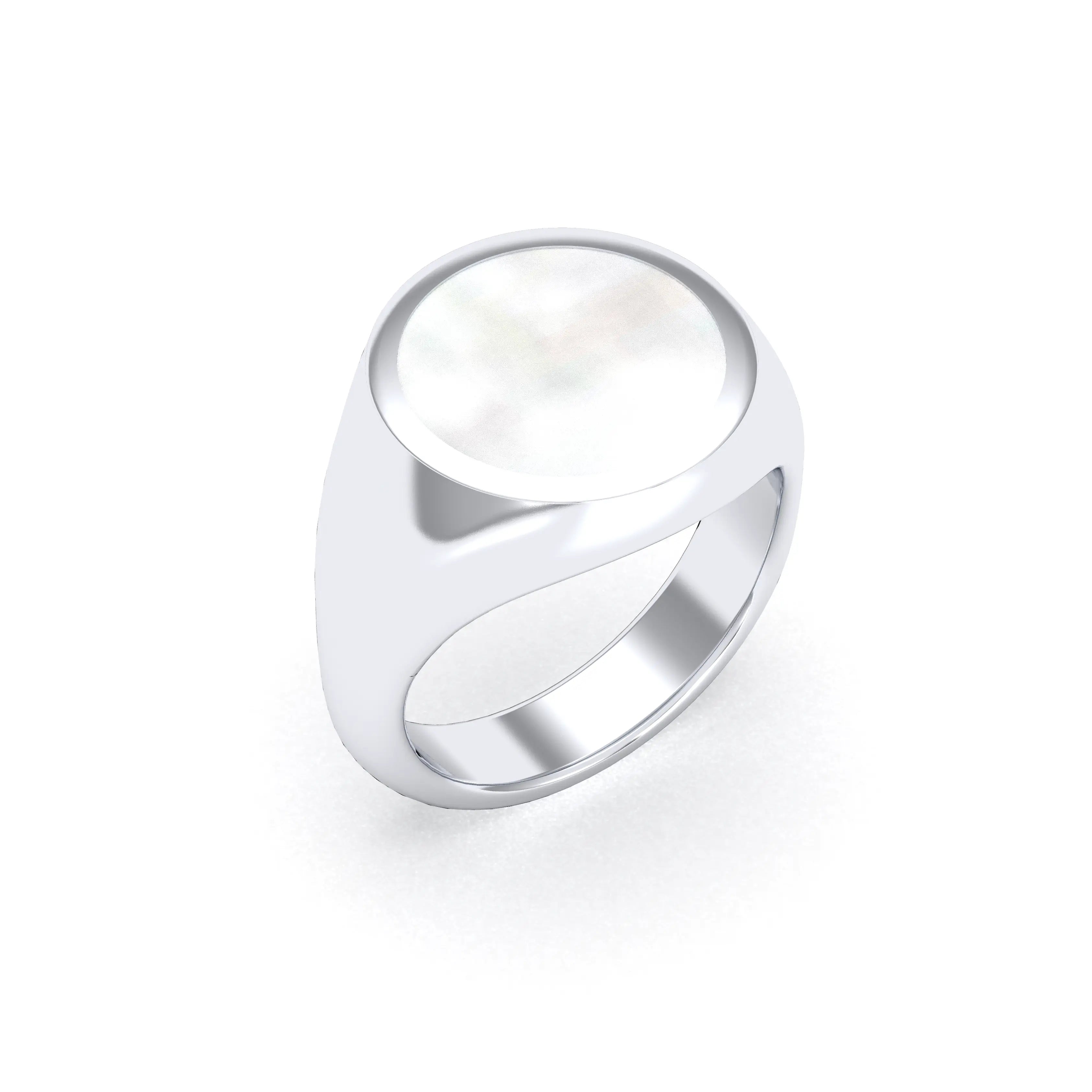 Bague femme Noé en argent 950, chevalière à pierre fine plate au choix Nacre blanche