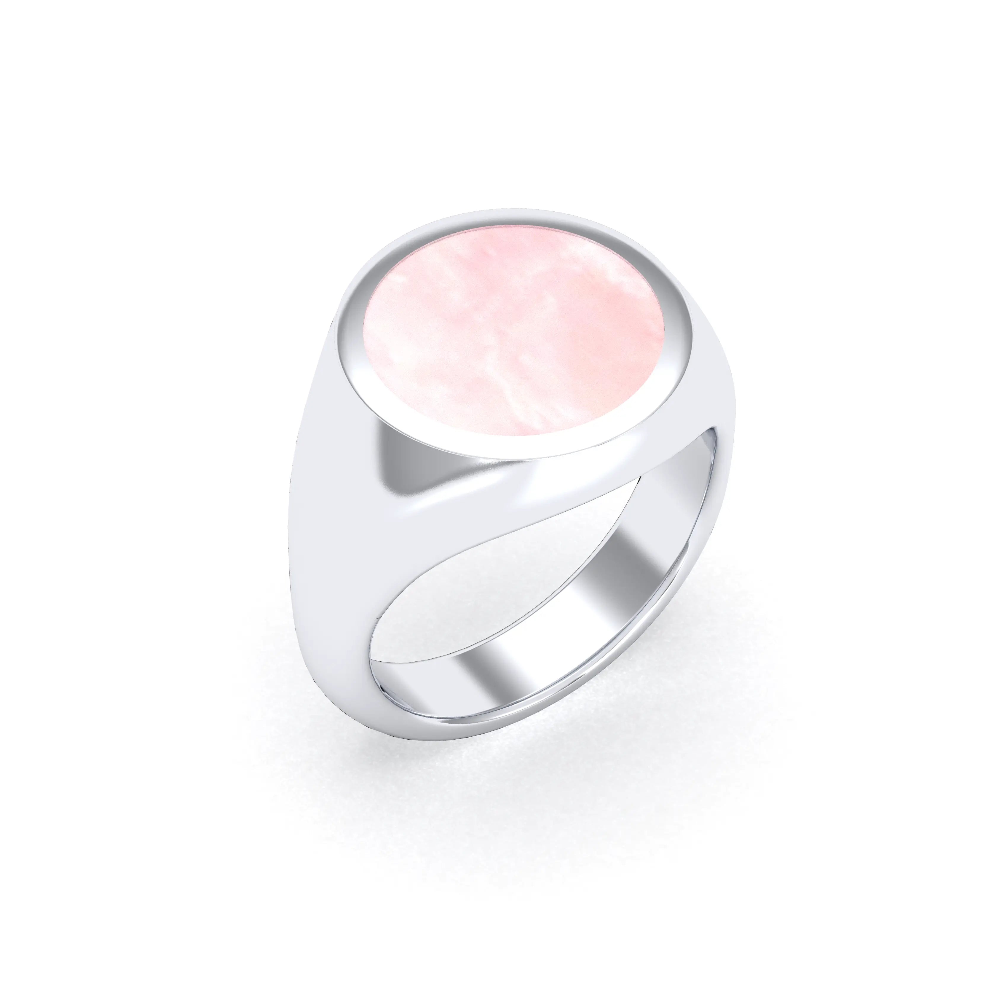 Bague femme Noé en argent 950, chevalière à pierre fine plate au choix Quartz rose