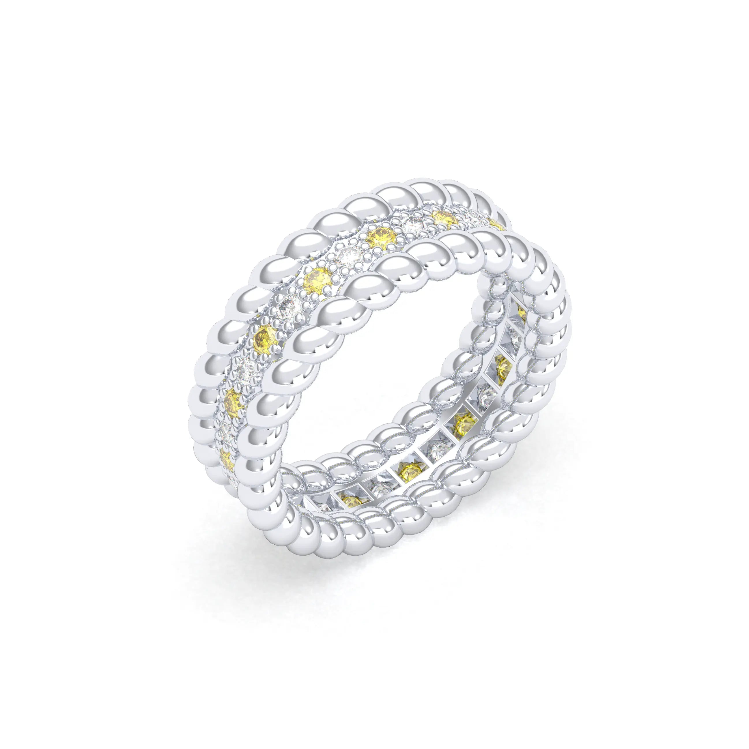 Bague Olympe en Or Blanc 18 Carats et Pierres Précieuses Diamant - Diamant jaune