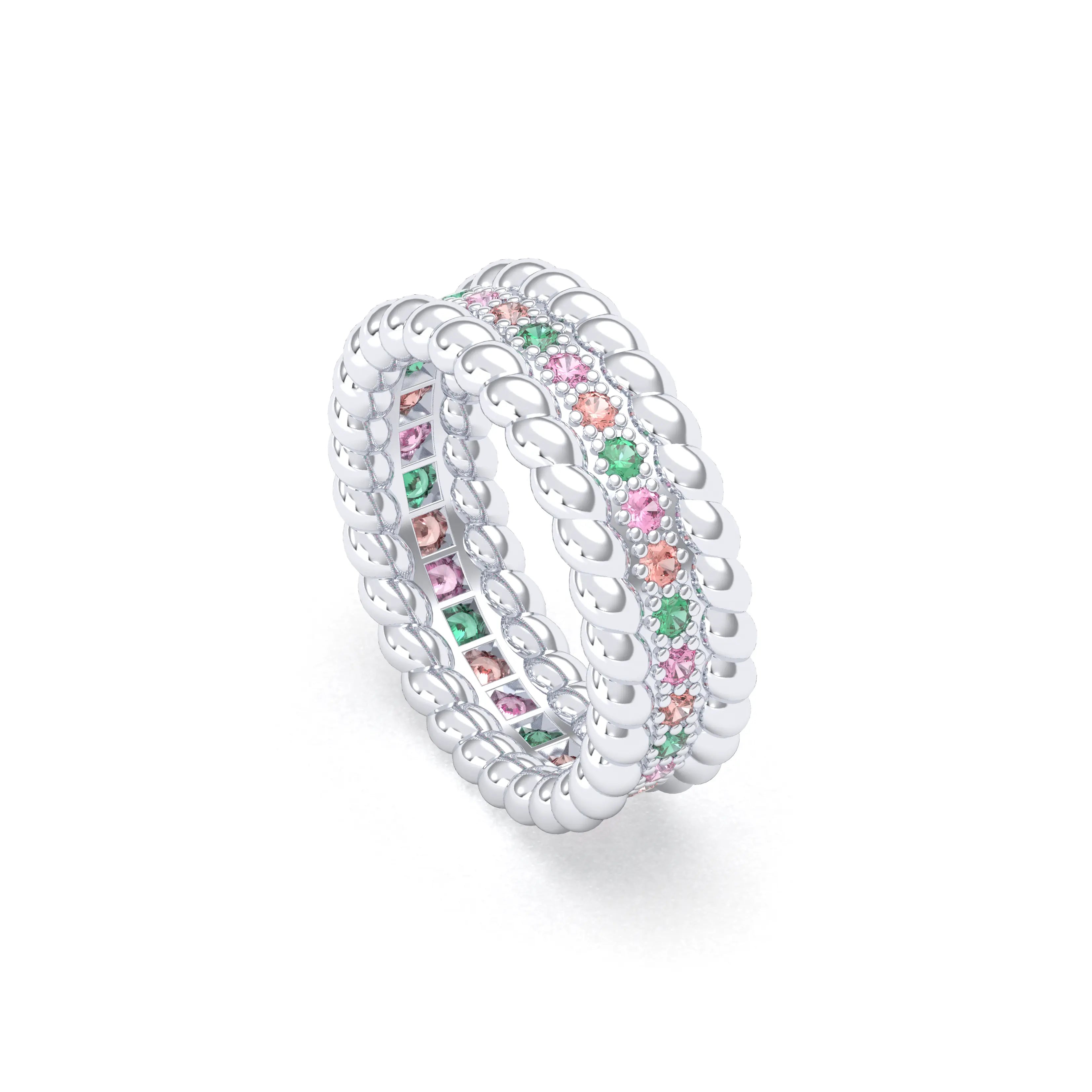 Bague Olympe torsadée en or blanc 18 carats, pierres fines et précieuses