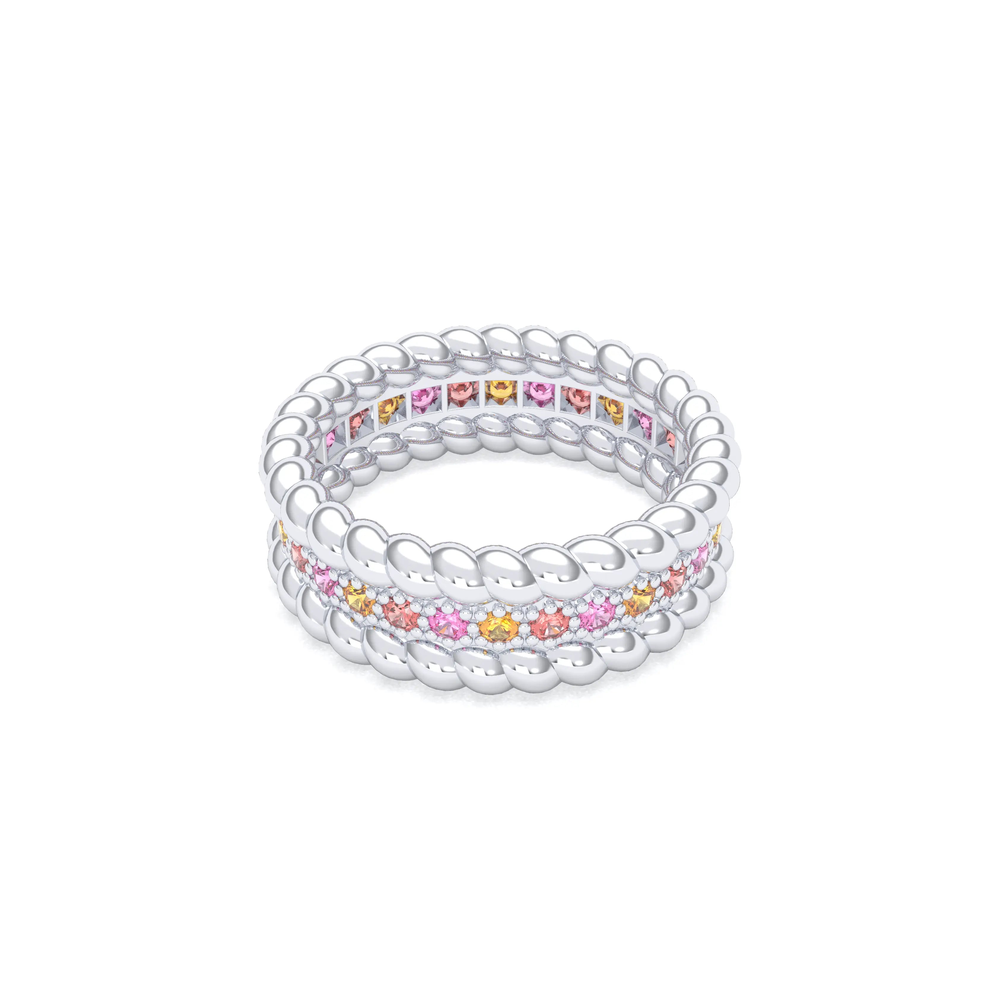 Bague Olympe torsadée en or blanc 18 carats, pierres fines et précieuses