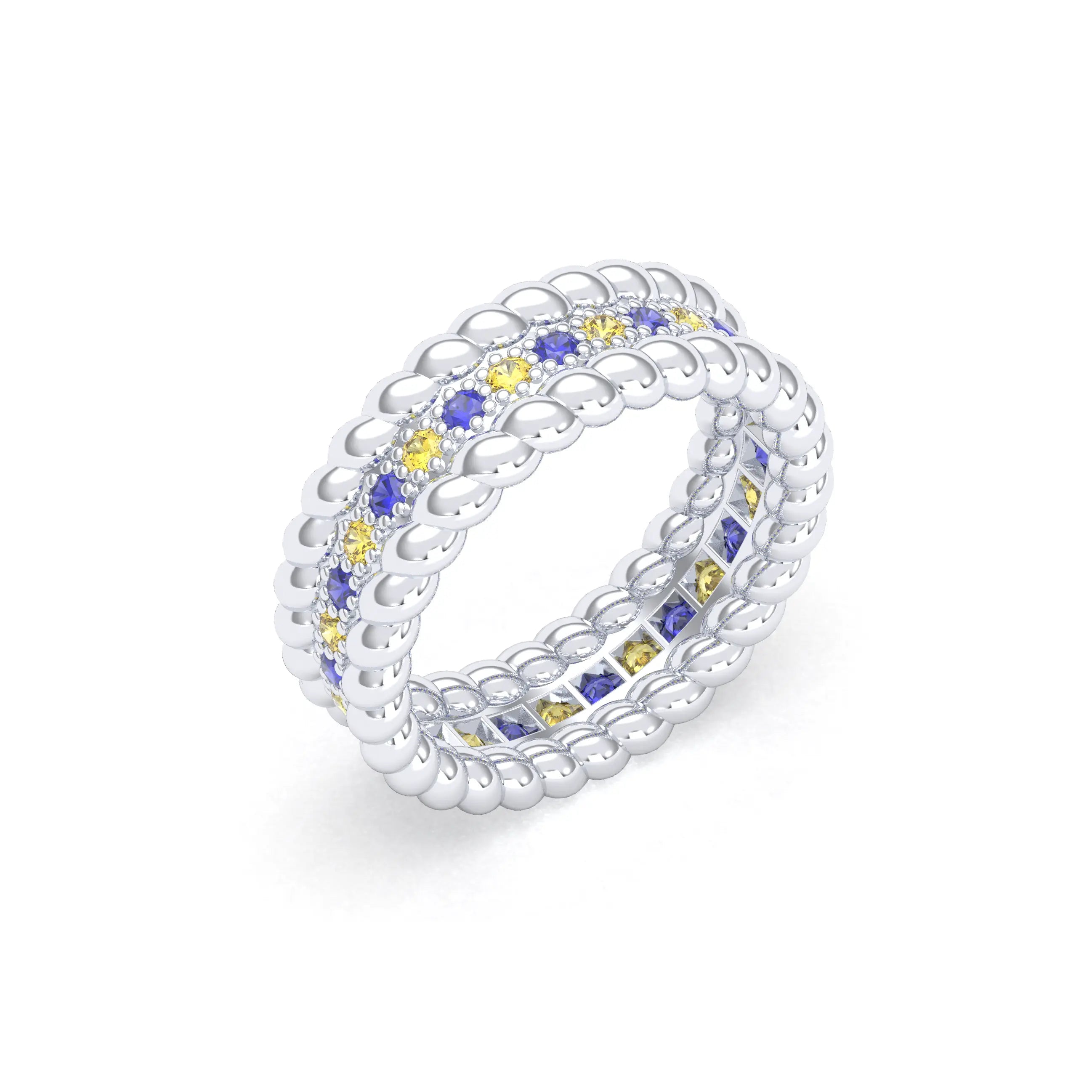 Bague Olympe en Or Blanc 18 Carats et Pierres Précieuses Saphir bleu - Saphir jaune