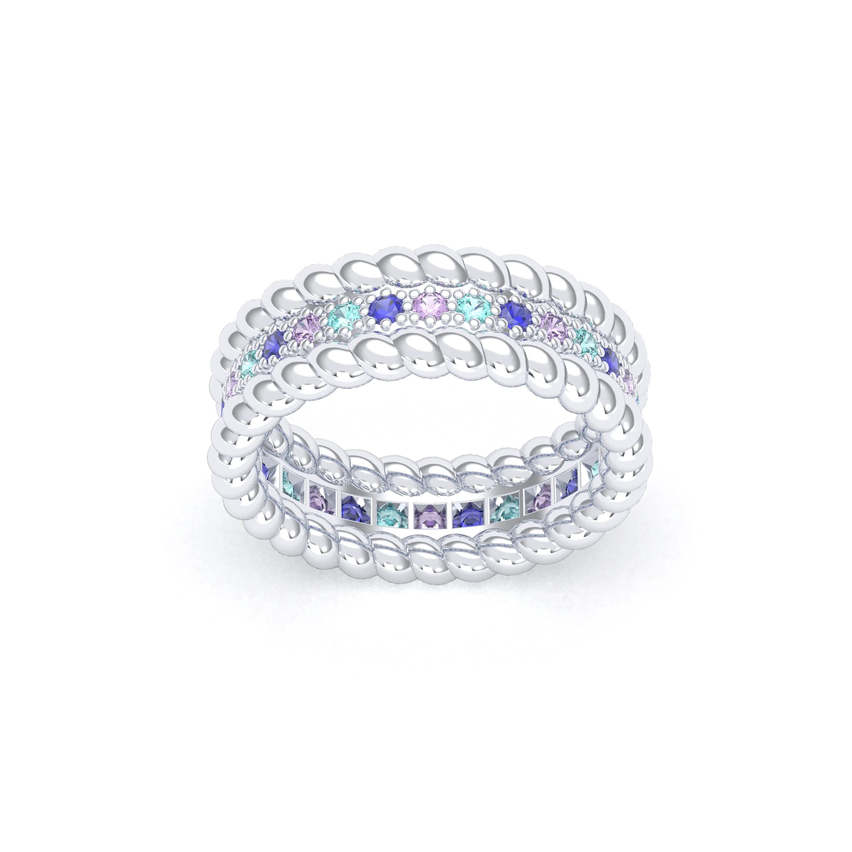 Bague Olympe torsadée en or blanc 18 carats, pierres fines et précieuses